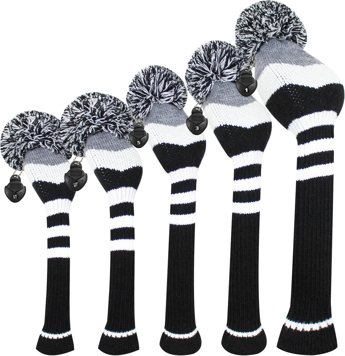 Scott Edward Knit Golf Club Cover for Woods and Driver Set of 5 Head Covers Protect Driver Wood(460Cc) 1 Fairway Wood2 and Hybrid/Ut2 with Rotating Club Number Tags
