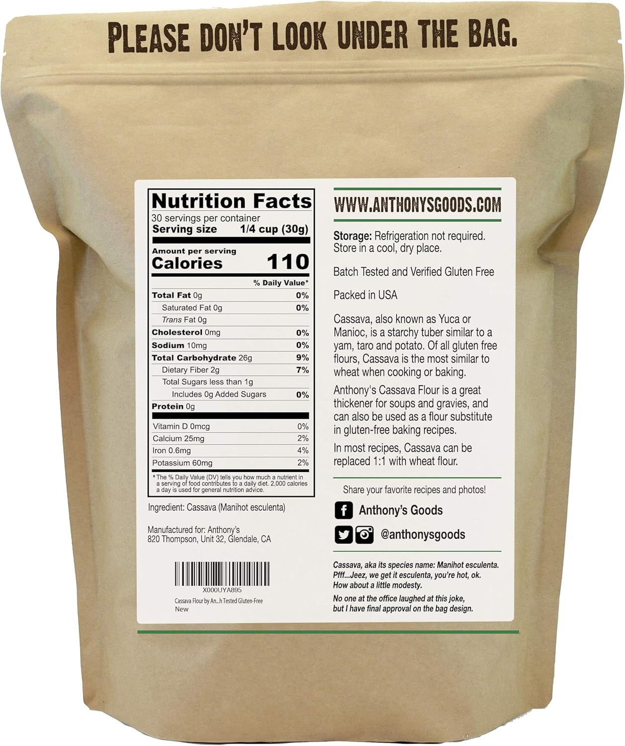 Anthony'S Cassava Flour, 2Lbs, Batch Tested Gluten Free, Non Gmo, Vegan