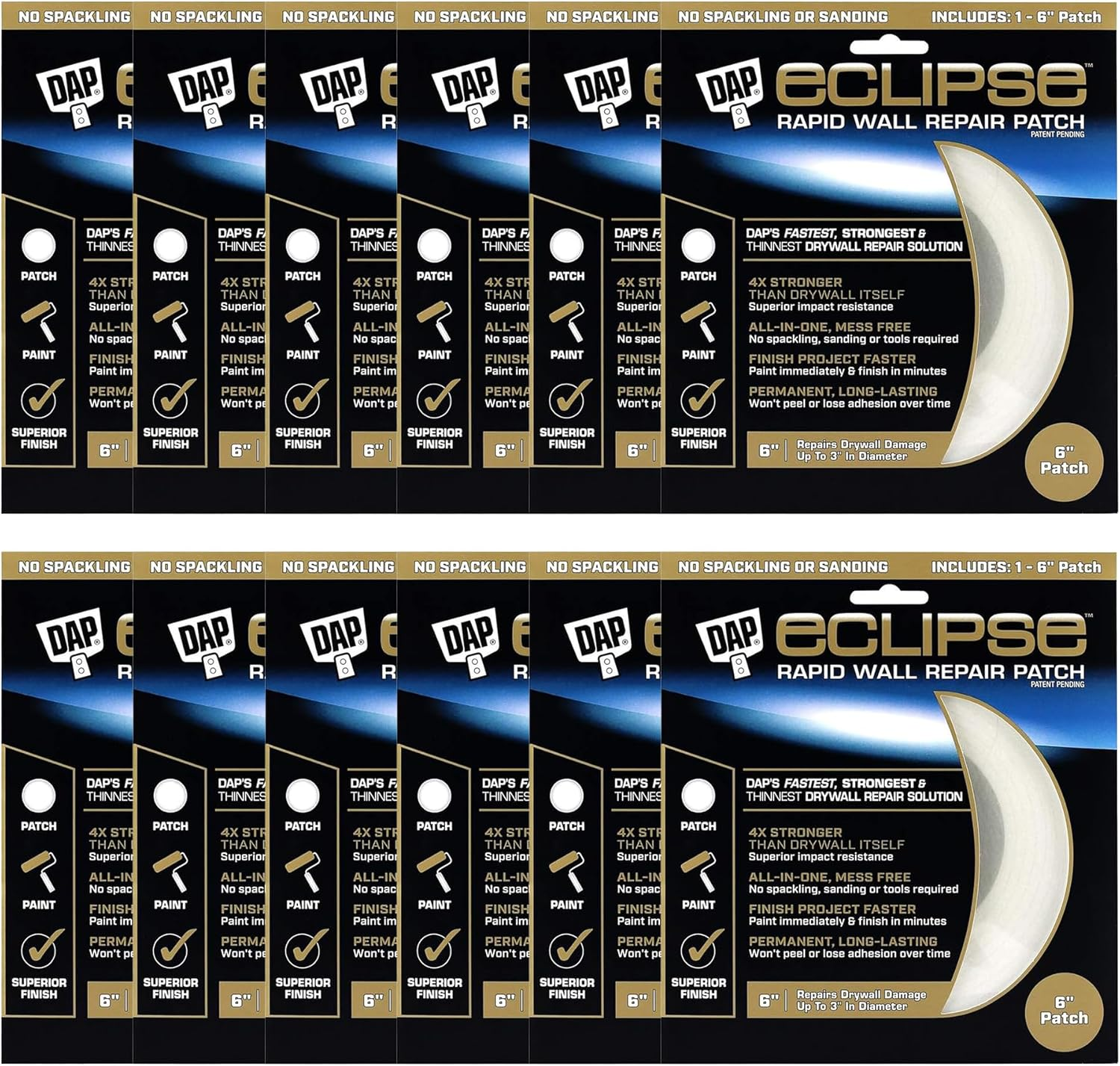 DAP Eclipse Wall Repair Patch 150Mm &ndash; Mess-Free Plasterboard Repair, Impact-Resistant & Permanent, Ideal for Large Repairs & Doorknob Damage image number 1