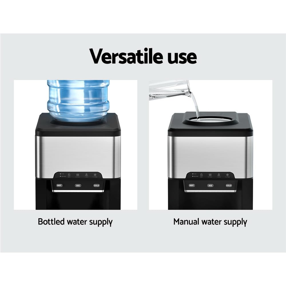 Devanti 3-In-1 Ice Maker Machine, 2.5L 20KG Portable Countertop Cold and Hot Water Dispenser Stainless Steel Icemaker Cube Makers Commercial Home Office Kitchen Appliances, Electric Fast Freeze Black image number 1