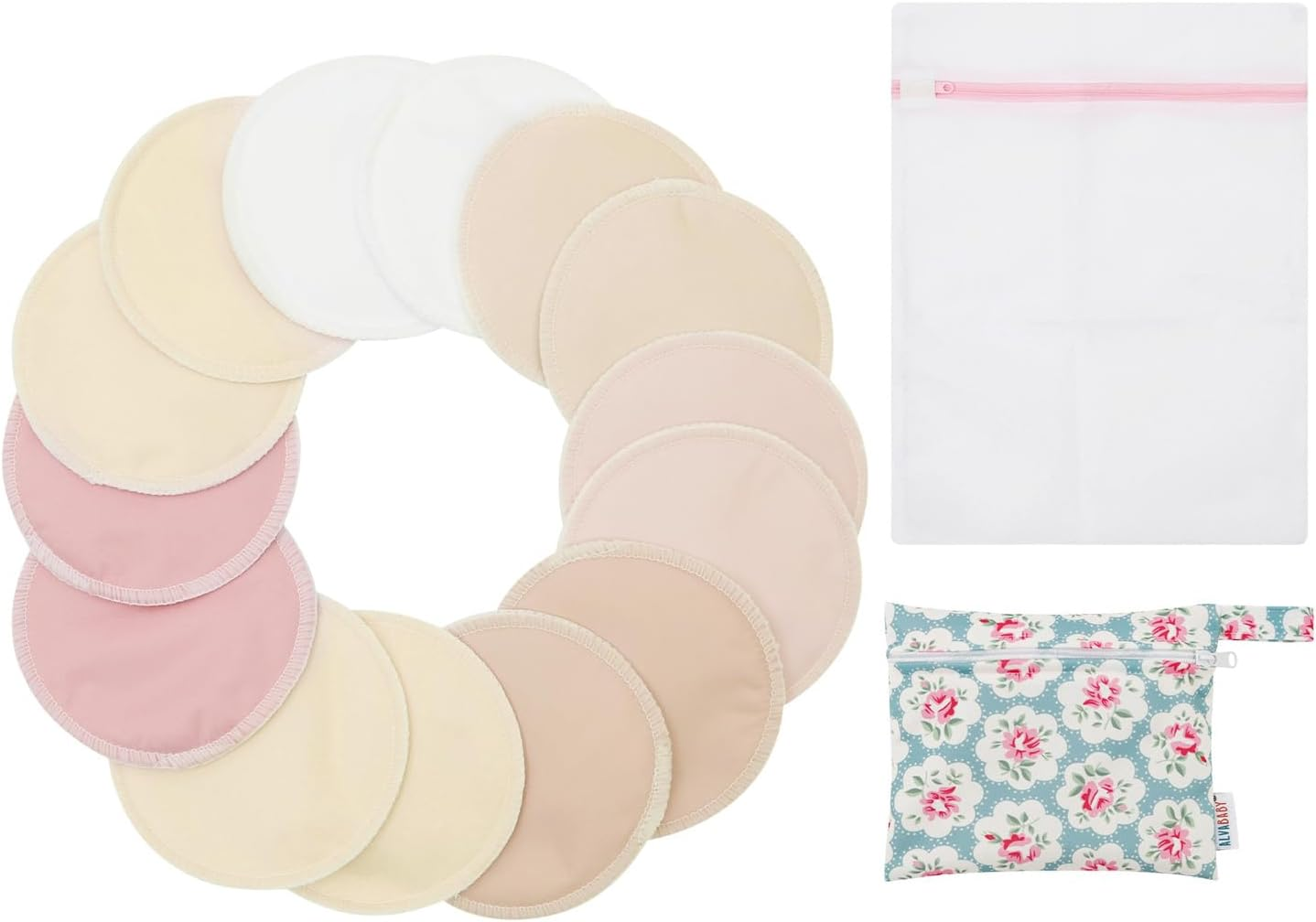 ALVABABY Nursing Pads 4 Layer Bamboo Breast Pads Soft Absorbent Maternity Reusable Pads round Breastfeeding for Mothers Flat Bottom 4.72 Inch 14 Packs Washable Breastfeeding Pads Sets 14RDB03-AU