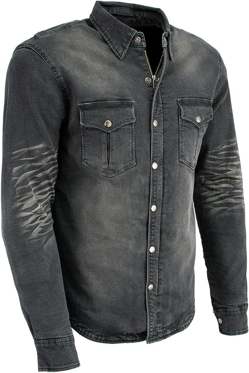 Milwaukee Leather MPM1620 Men'S Black Flannel Biker Shirt with CE Approved Armor - Reinforced W/Aramid Fibers - Medium