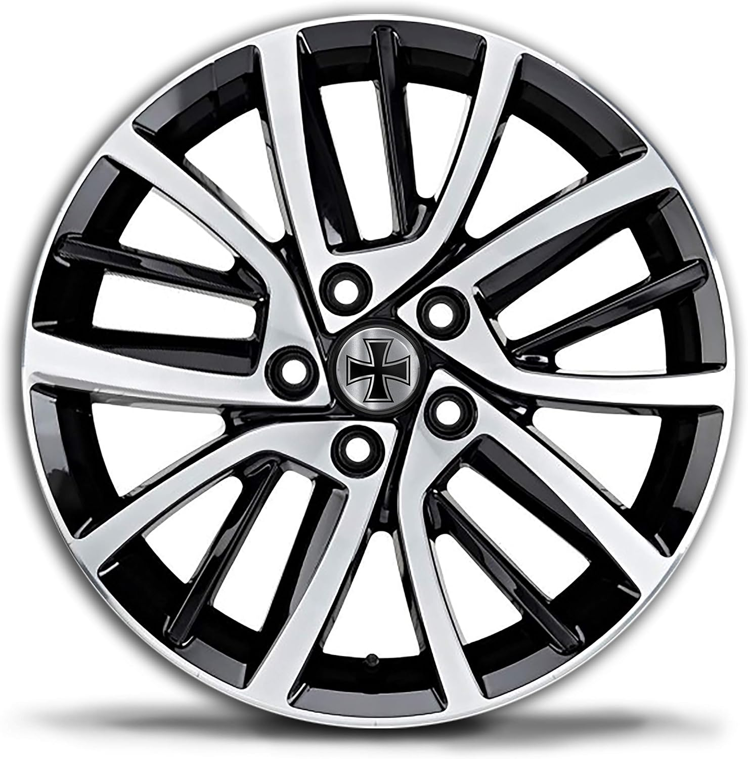 Skinoeu Compatible with Hub Caps VW 66 Mm 5G0601171XQI Wheel Hub Cover for Alloy Wheels Wheel Centre Cap Hub Caps Black Iron Cross Silver CR 24 image number 3