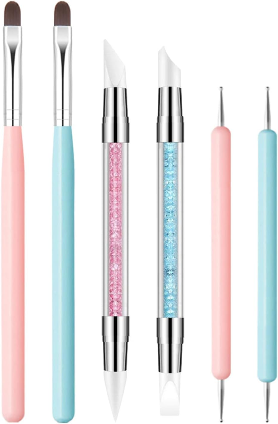 Reayou Nail Art Brushes Set, 6 PCS Nail Art Design Pens Painting Tools, Double-Headed Silicone Brush and Gel Dotting Pen for Manicure Sticker DIY Coloring Nail Extension Cleaning Salon Home image number 5