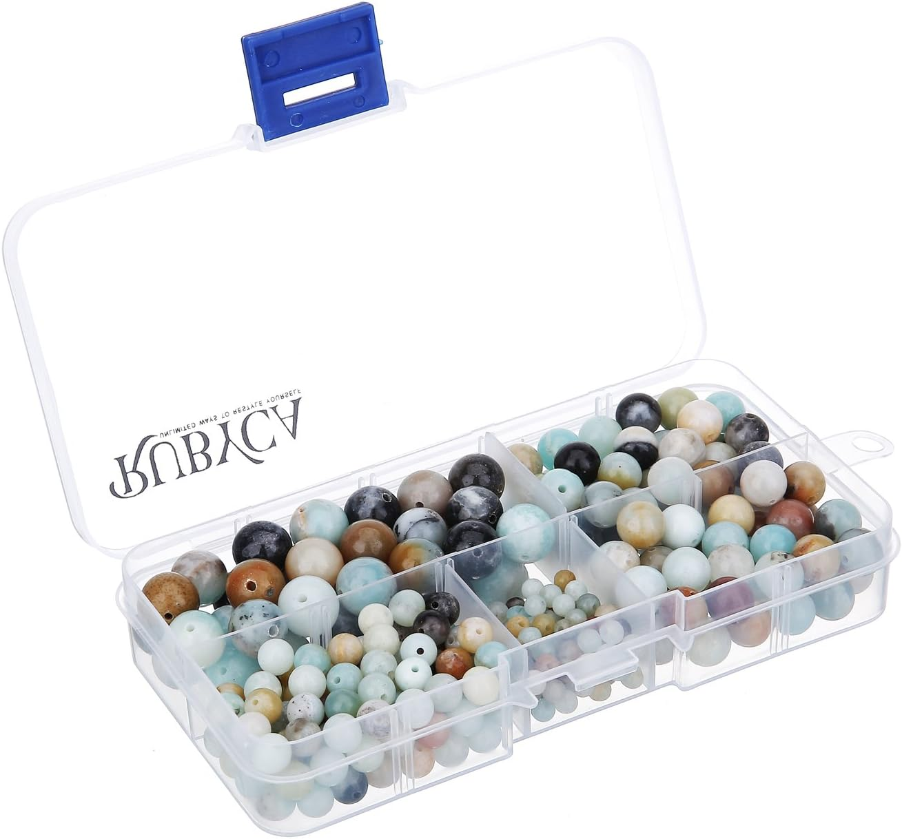(Unakite) - RUBYCA Natural Unakite Gemstone round Loose Beads Organiser Plastic Box for Jewellery Making Mix Sizes - Black White Jasper image number 3