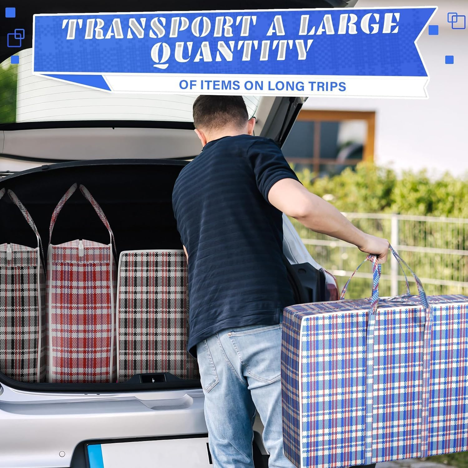 4Pcs Extra Large Laundry Bag with Handles,31.5 X 23.6 X 9.8 Inch Durable Moving Bags with Zippers,Checkered Travel Bags Reusable Organizer Bag for Storage of Clothes Bedding Duvets,Moving House image number 2