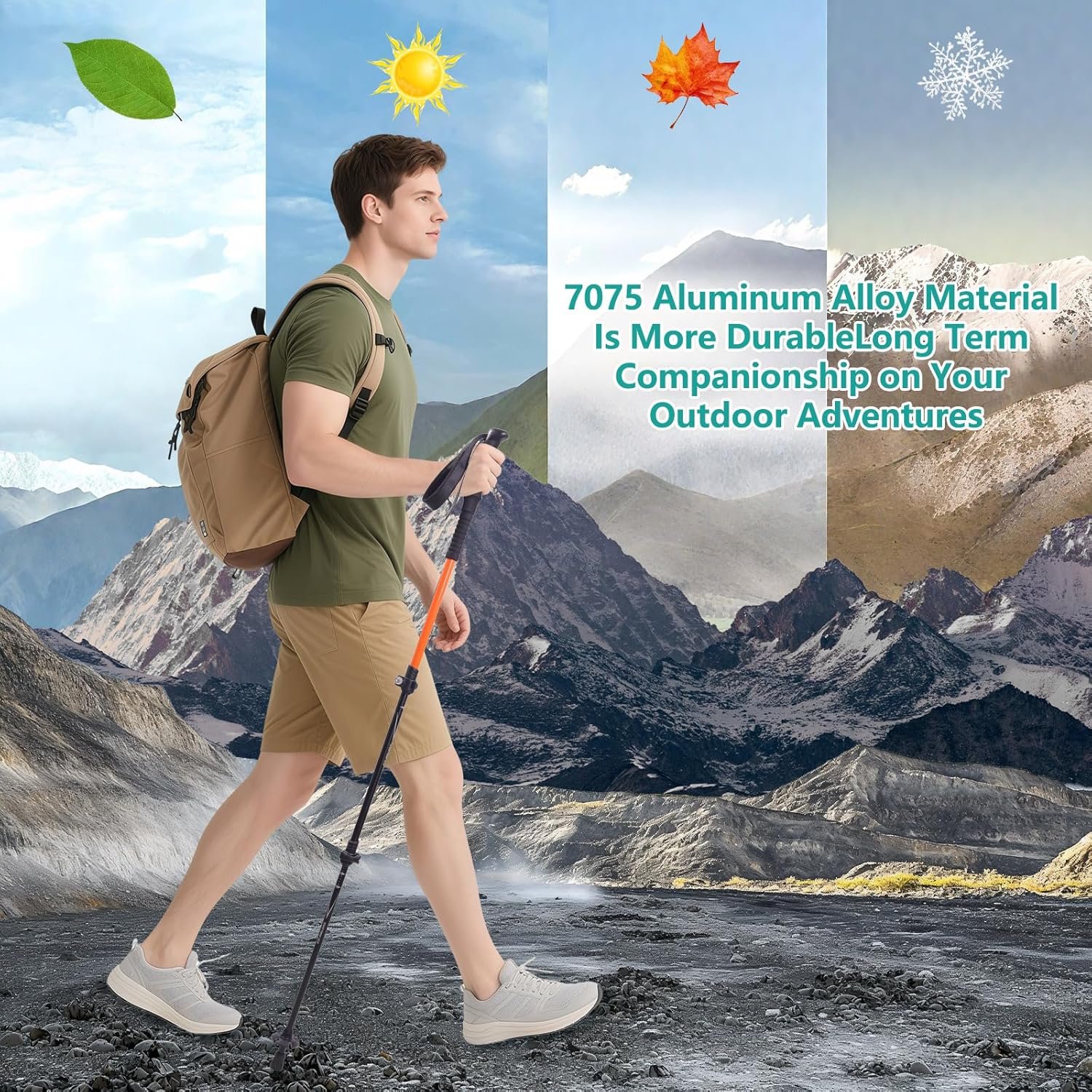 Trekking Poles, Retractable Walking Sticks, 7075 Aluminum Alloy Hiking Poles with Foam Grips and Quick Lock, Suitable for Hiking and Camping (1 Piece) image number 1