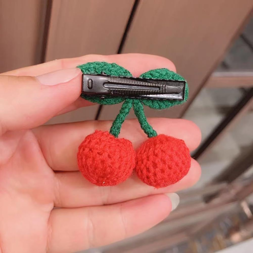 4 Pcs Red Sweet Cherry Hair Clips and Hair Ties Handmade Crochet Fruit Hairpins Hair Barrettes Cute Hair Accessories for Women Girls, Hair Styling Accessories image number 6