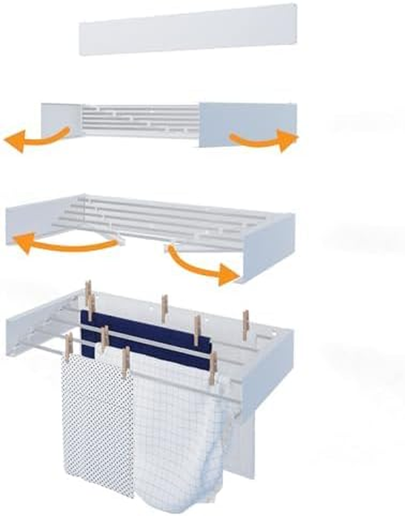 Hot Flow Glide Foldable Wall Mounted Clothes Rack, Retractable Clothes Drying Rack. Sleek Design with 5 X 70Cm Rods for 3.5M of Hanging Line. Perfect for Saving Space. 20Kg Capacity, 70Cm, White