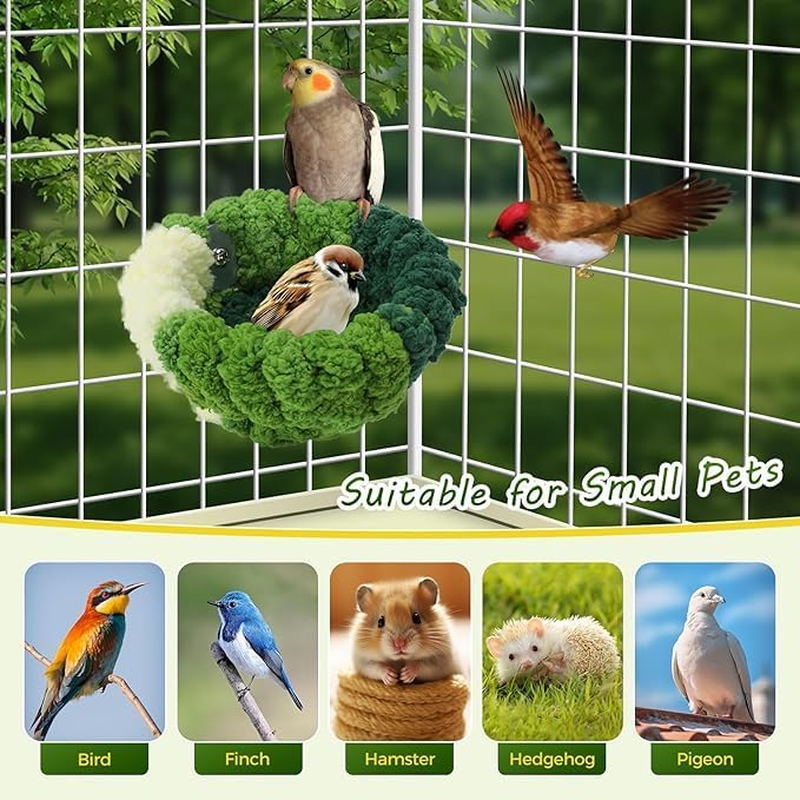Bird Nest for Cage-S Plush Hanging Bird Bed for Parakeet Breeding Bird House for Conure,Budgie,Cockatiel,Lovebird,Canary,Finch,Hamster,Small Pets,Warm Nest,Green