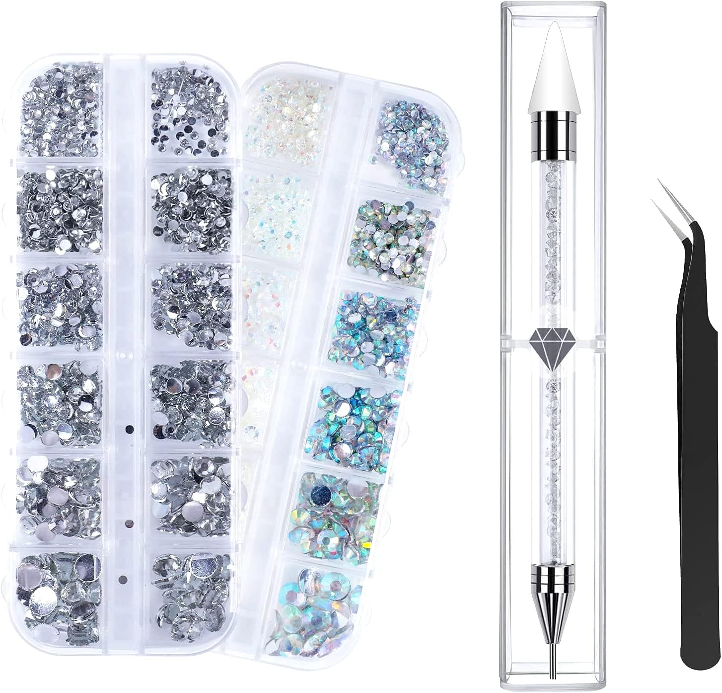 ANGNYA Nail Art Rhinestones Decorations Nail Stones for Nail Art Accessories and Clear Crystal Rhinestones with Pick up Tweezer and Rhinestone Picker Dotting Pen image number 1