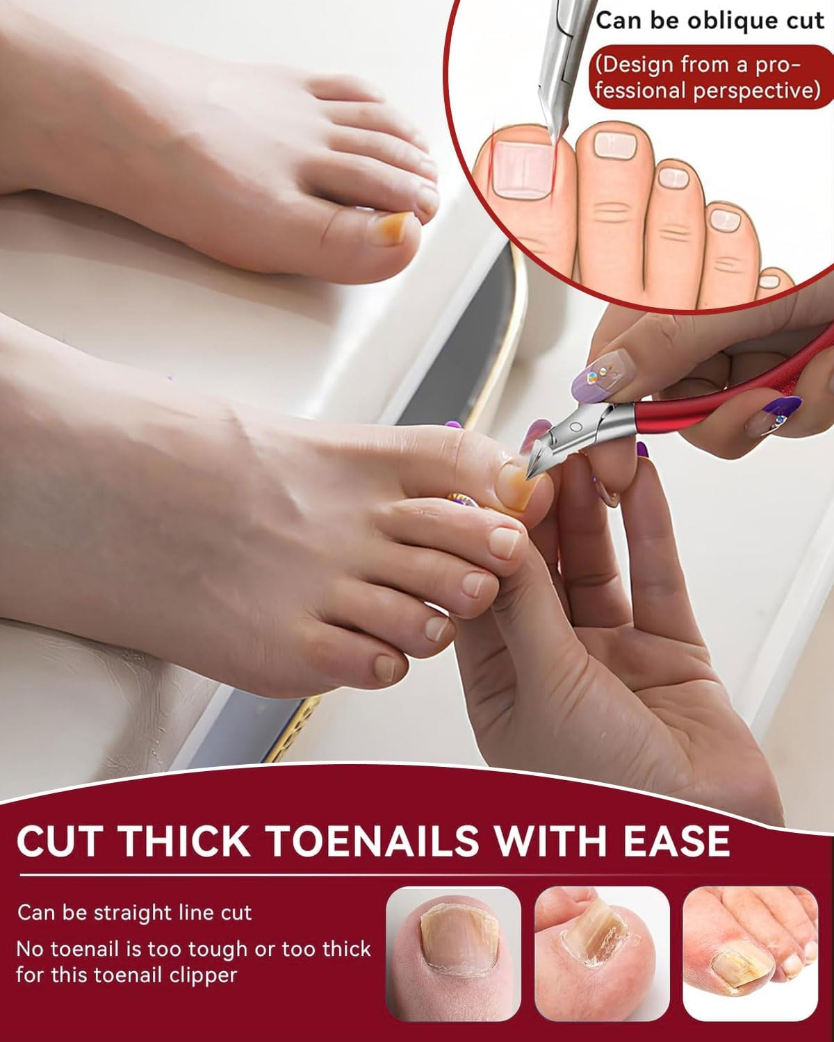 FUGLUS Toe Nail Clippers, Large, Professional Nail Clippers, Toenails for Seniors, Thick Nails with Wide Opening, Sharp Nail Clipper, Long Handle, with Nail Stripper and Nail File image number 2