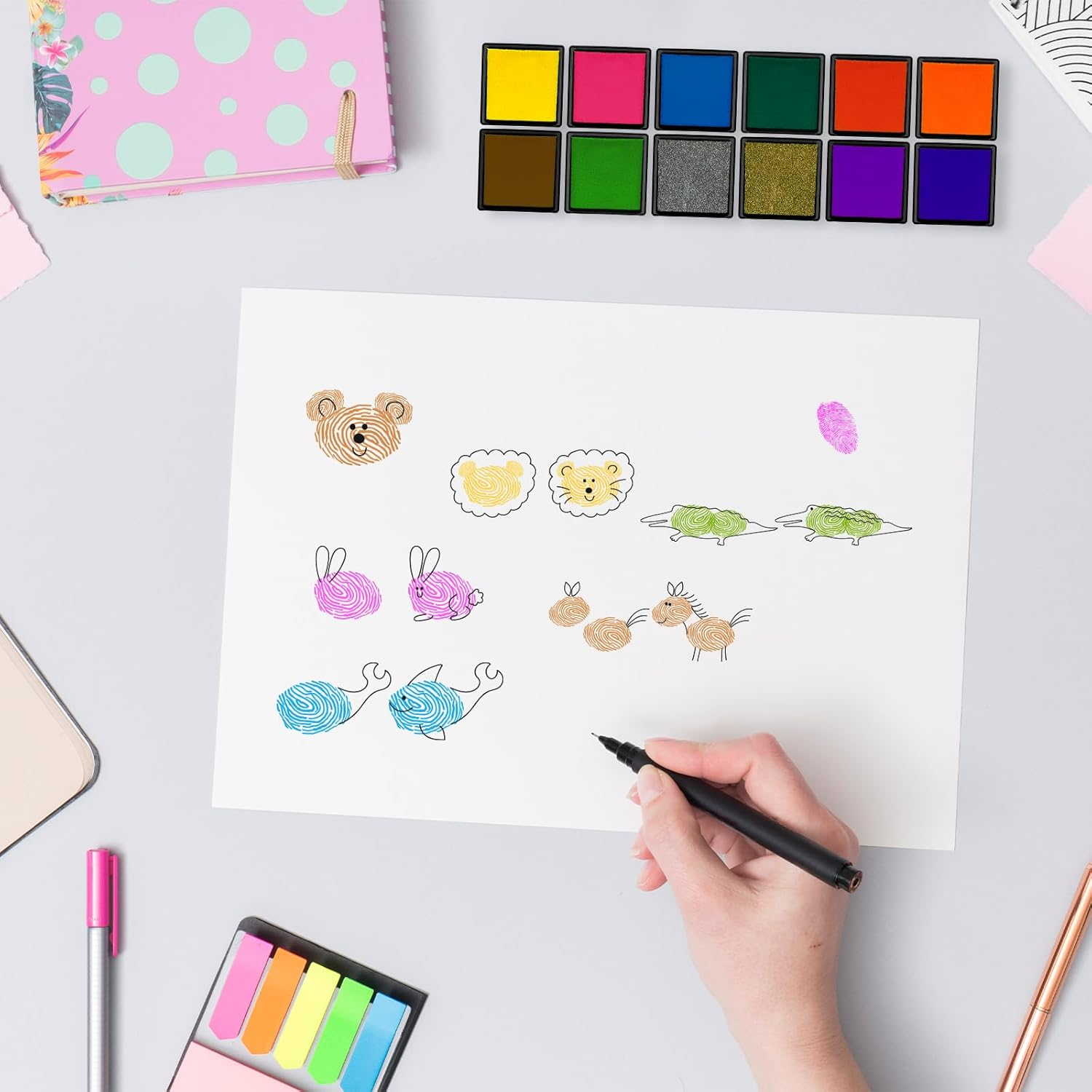 WELANE Colorful Ink Pads, 12 PCS Finger Stamp Pads for Paper, Wood, Fabric, Scrapbooking, Card Making (Assorted Colors) image number 1