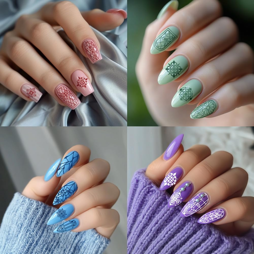 PH Pandahall 3Pcs Glass Window Nail Art Templates, 79 Patterns Flower Window Mini Flower Nail Stamping Plate Nail Art Stencils Stainless Steel Plates for Nail Design Print Manicure Salon image number 2