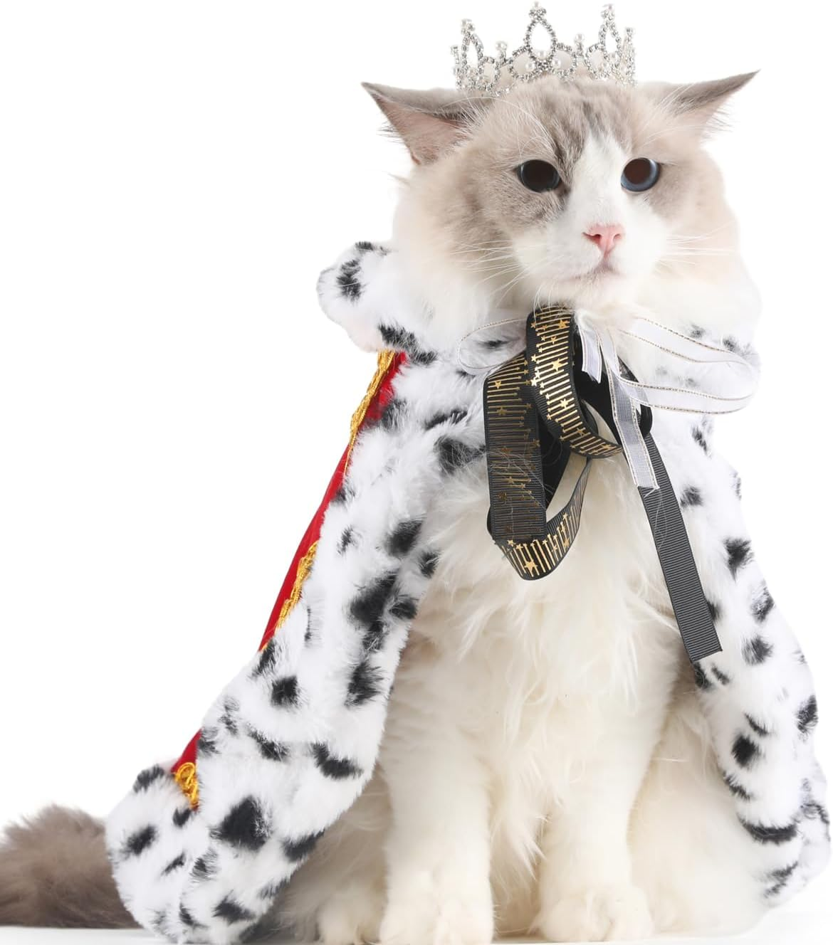 Lovelyshop Pet Serial Majestic Dog/Cat Costume Collection with Lux Velvet Cloak and Silver Pearl Crown Set for Halloween,King Queen Prince and Princess Cosplay-M