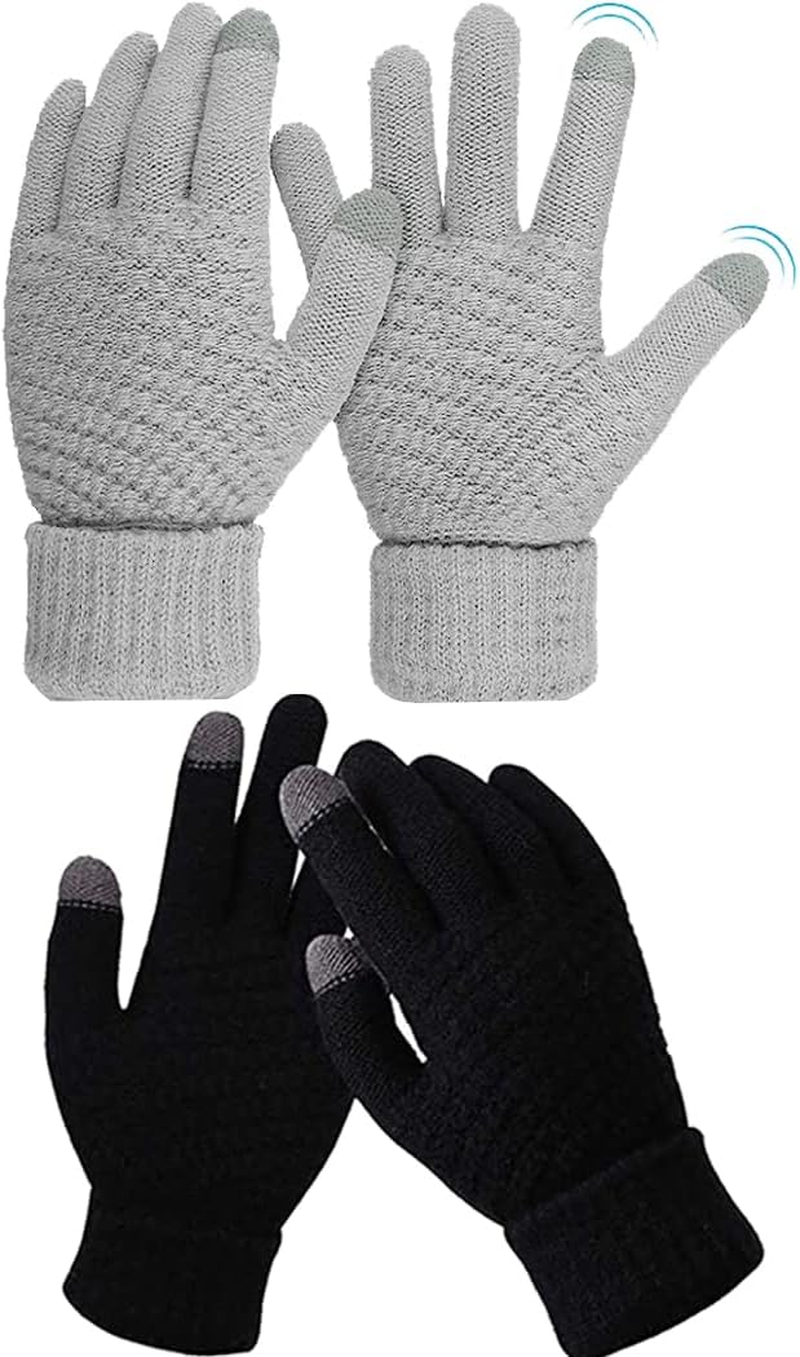 Idopick 2 Pairs Winter Warm with Touchscreen Fingers, Thermal Knit Soft Fleece Lined Glove Elastic Cuff Glove for Women Men Texting Gloves image number 3