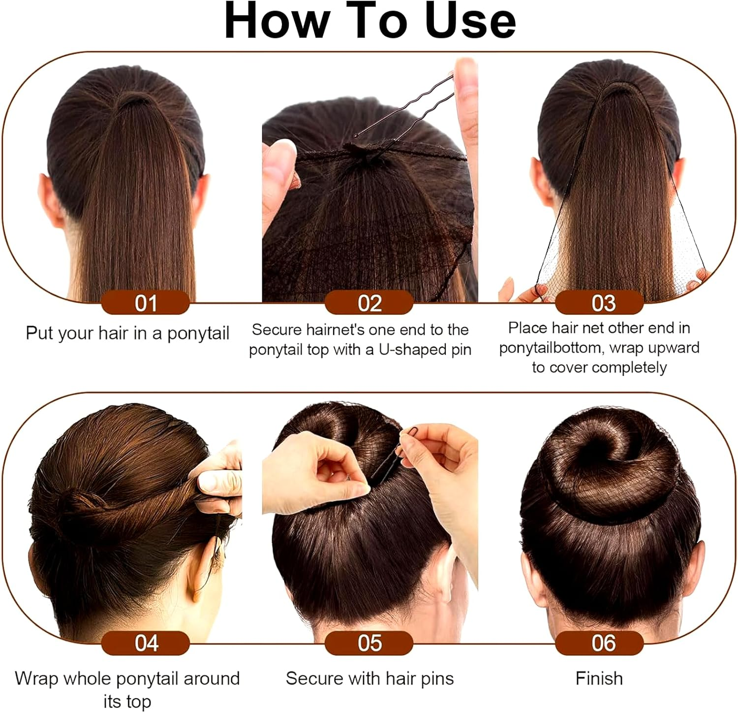 Rhoyee Hair Nets and U-Shaped Hair Pins Set &ndash; 20PCS Invisible Elastic Mesh Nets + 50PCS Hair Pins &ndash; Brown Hair Accessories for Buns, Ballet Dancers, Nurses, Women & Girls image number 2