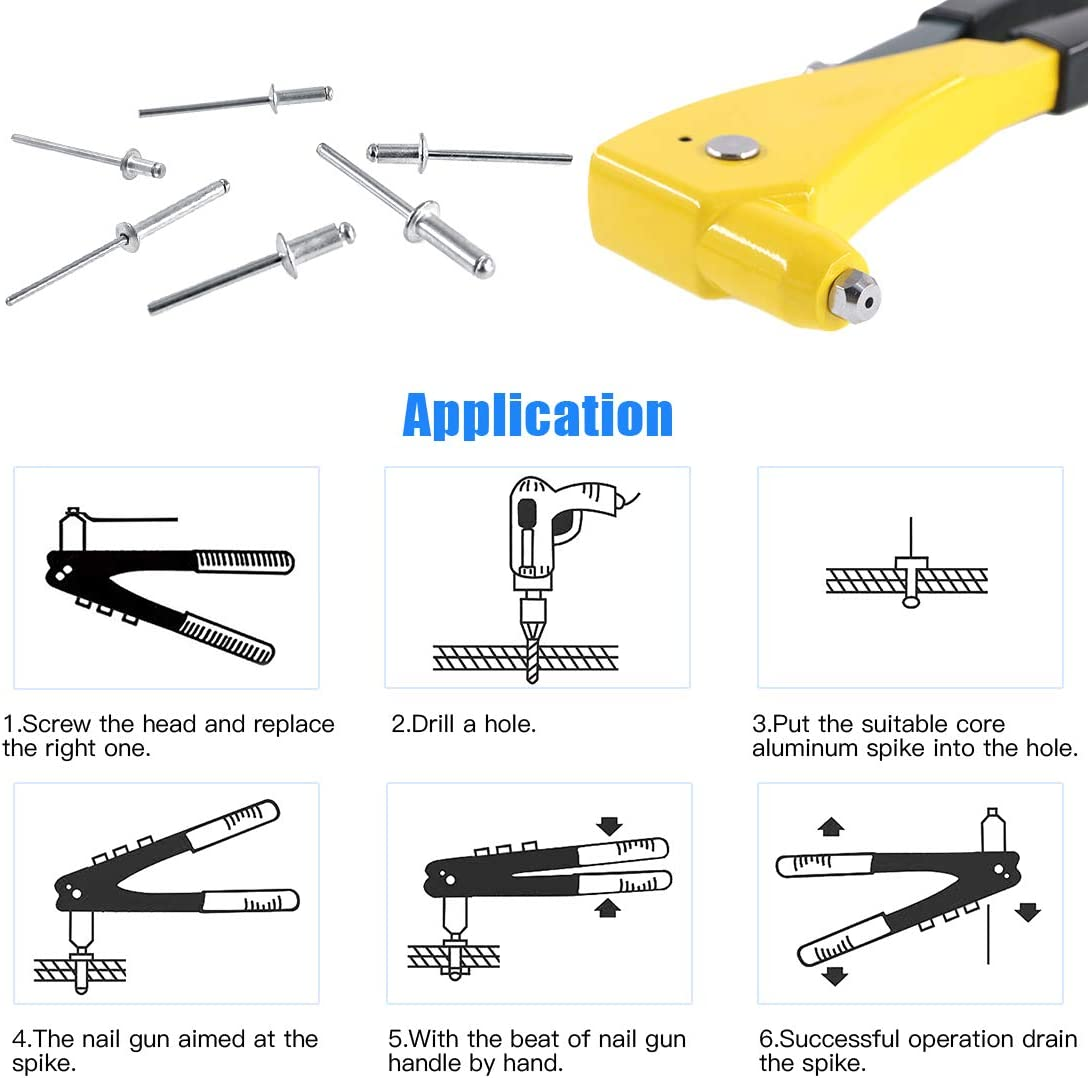 Glarks Heavy Duty Riveter Set, 210Pcs Aluminum Blind Rivets Assortment Kit and a Professional Pop Rivet Gun for Sheet Metal, Automotive, Railway, and Duct Work (Rivet Gun with Rivets Set) image number 1