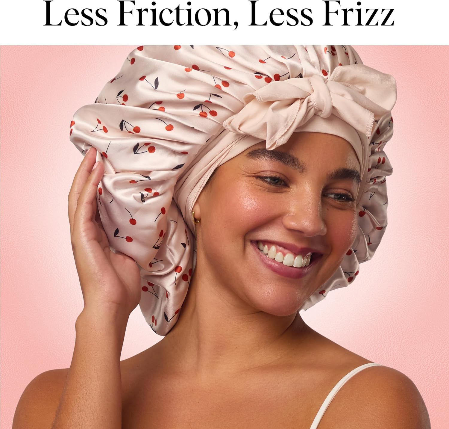 Kitsch XL Satin Bonnet for Sleeping - Softer than Silk Bonnet for Sleeping Women - Secure Fit, Adjustable, Night Cap for Curly & Textured Hair - Prevents Breakage, Tangles & Thinning - Cherry Print