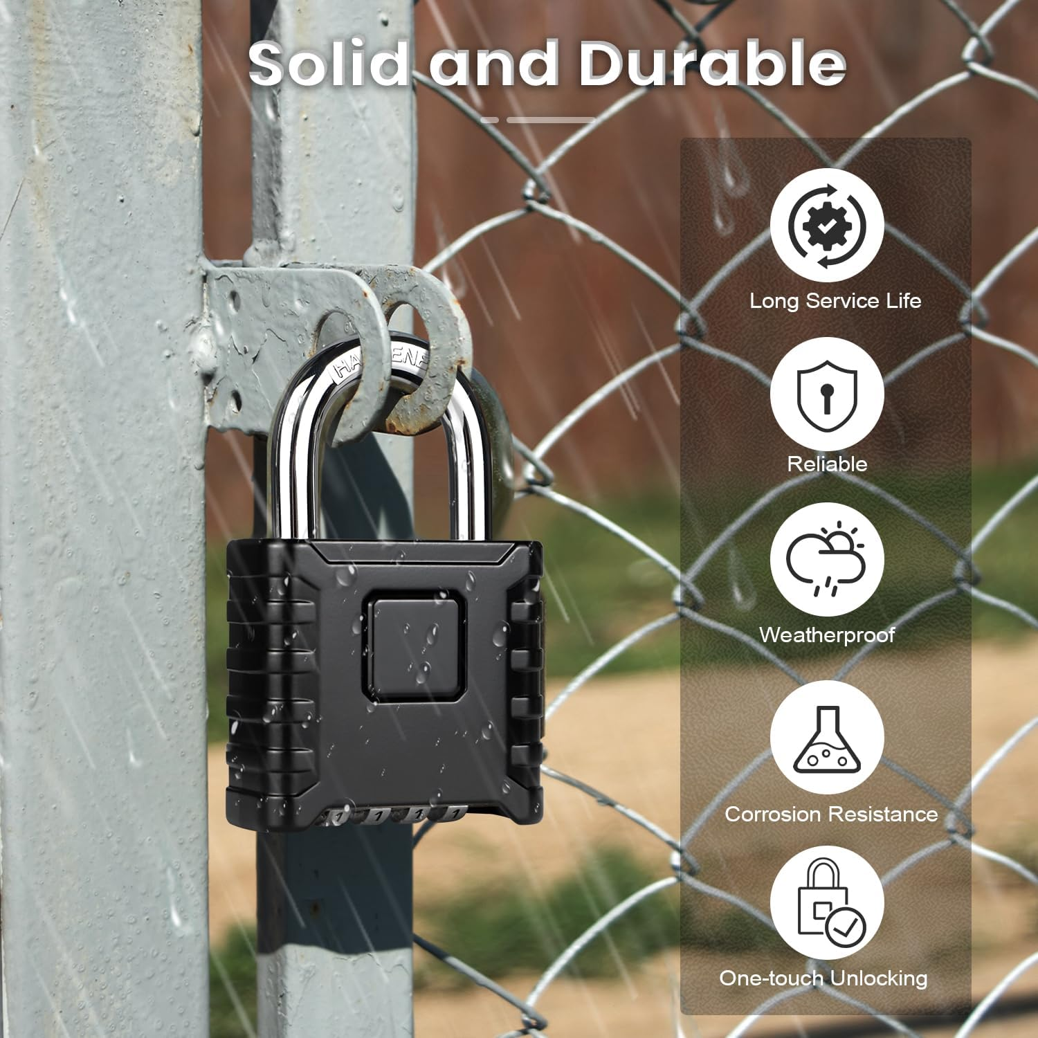 Xkimos Heavy Duty Padlock with Combination 52Mm 4 Digit, Combination Padlock with 8Mm Steel Shackle, [Weatherproof] Outdoor Padlock for Gym Lockers, for Doors, Garages, Gyms, Fences image number 1