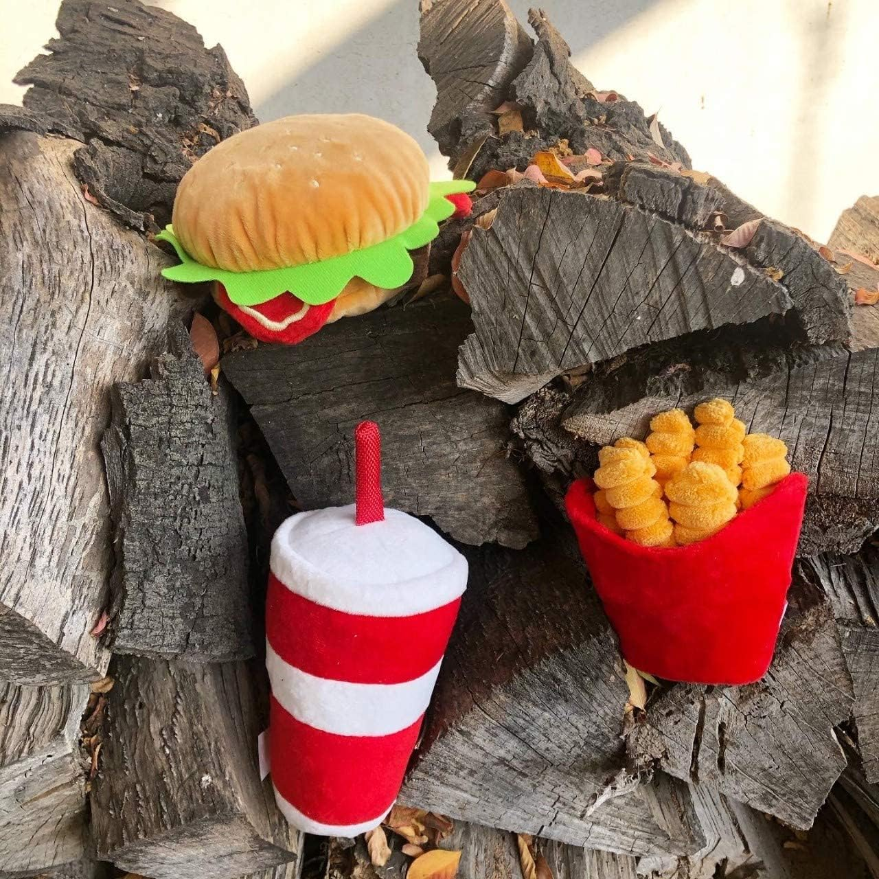 TONBO Happy Chow Combo - Squeaky Plush Cute Dog Toys, Burger, Fries, Soda (Happy Chow Combo) image number 1