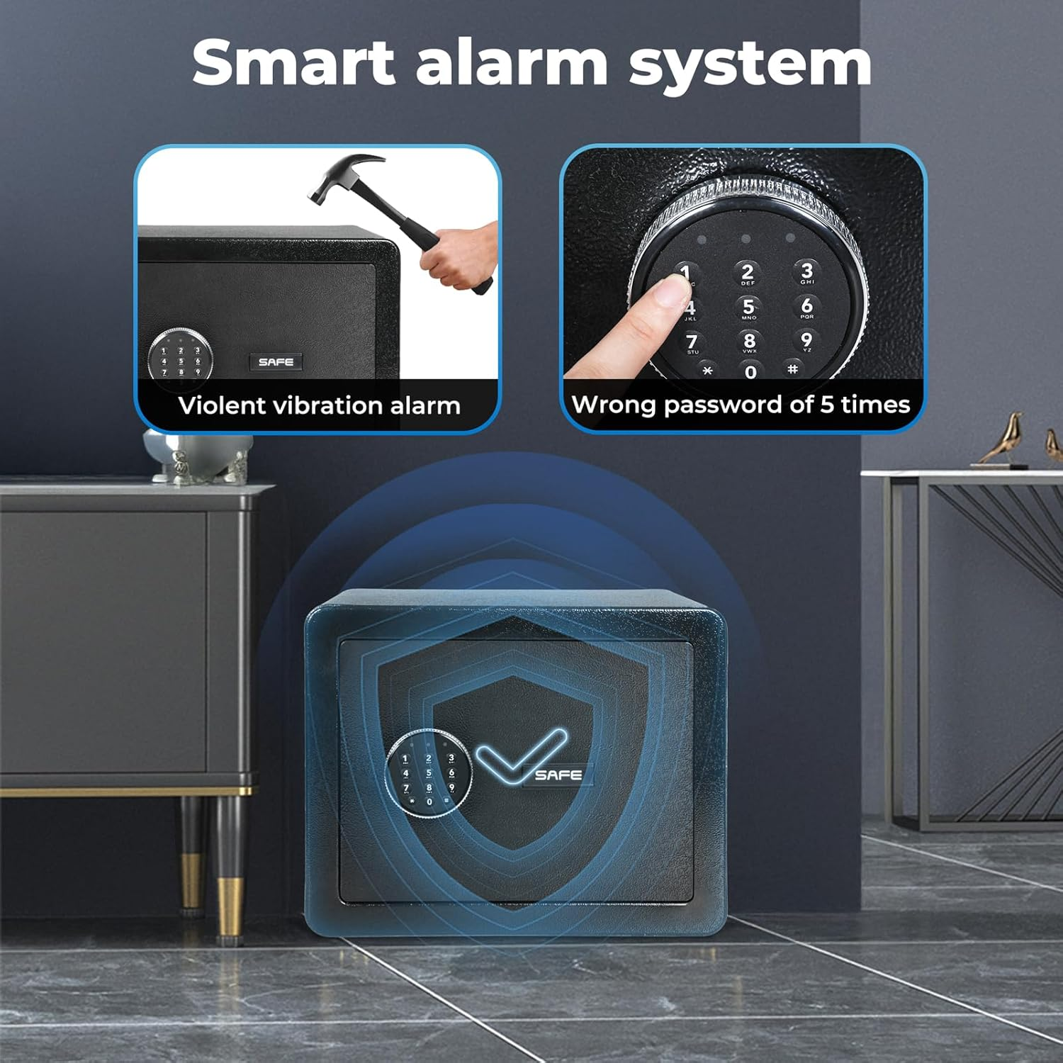 23.3L Small Cabinet Security Safe Box, Digital Safe Box Gun Safe,Fireproof Home Lock Safe with Digital Keypad Safety Key Lock for Home Business Office Hotel Money Document Jewelry Passport Storage image number 2