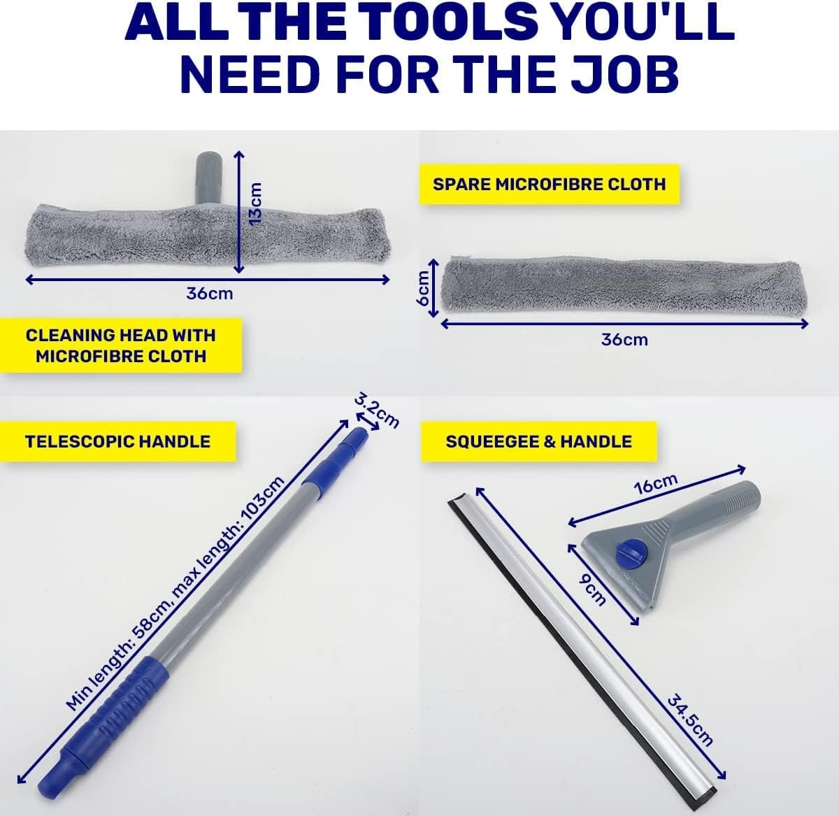 Xtra Kleen Telescopic Extendable Handle Window Cleaning Squeegee Set image number 2