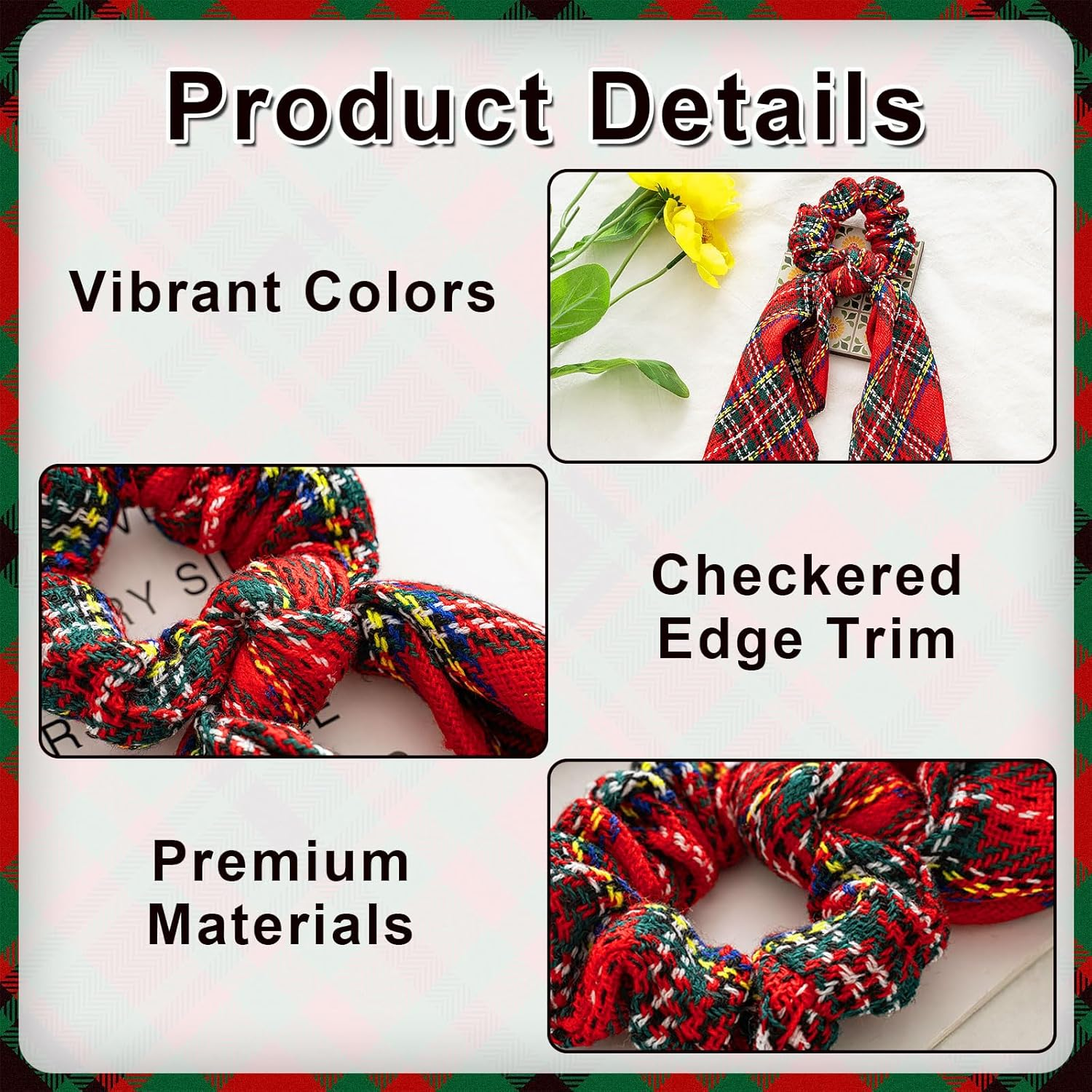 2 Pcs Tartan Hair Scrunchies Decorations - Burns Night Accessories,Elastic Scottish Red Plaid Hair Accessories for Women & Girls,Festive Hair Ties with Bow for Robert Burns Supper Occasions image number 1