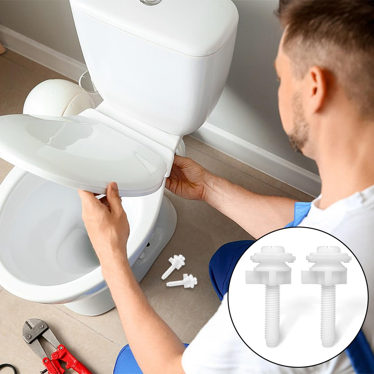 Toilet Seat Screws, 2 Pcs Universal Plastic Toilet Seat Hinge Bolts and Screws for Toilet Replacement Parts