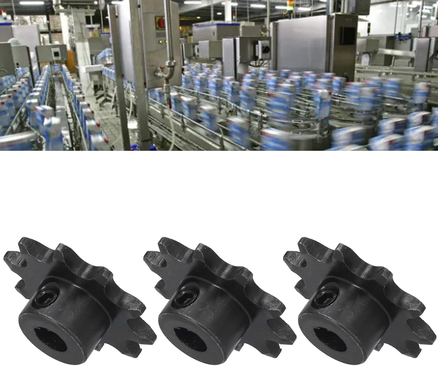 3Pcs Steel Sprocket Drive Gear, 8Mm Pitch 6Mm Hole Diameter D Hole 10 Teeth Steel Sprocket Set Kit image number 1