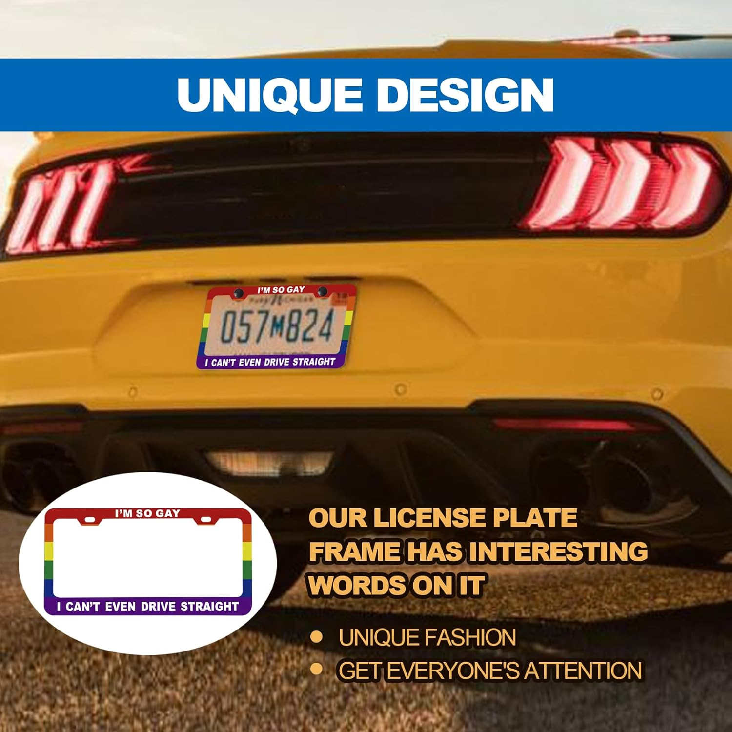 Funny License Plate Frame Metal Aluminum Humor Text Gay Pride Rainbow Flag - I'M so Gay,I Can'T Even Drive Straight,Funny Car Cover Holder Accessories (12 X 6 Inch) - Blessed Christian image number 3