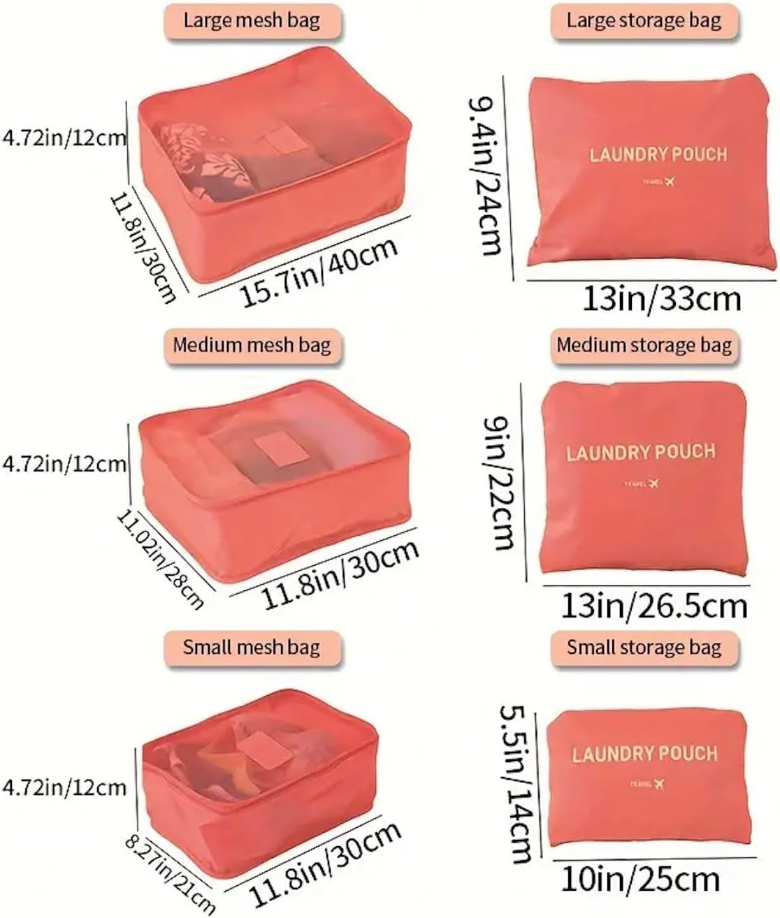 Go2Buy 6Pcs Travel Luggage Organizer Set Backpack Storage Pouches Suitcase Packing Bags (Wine Red)