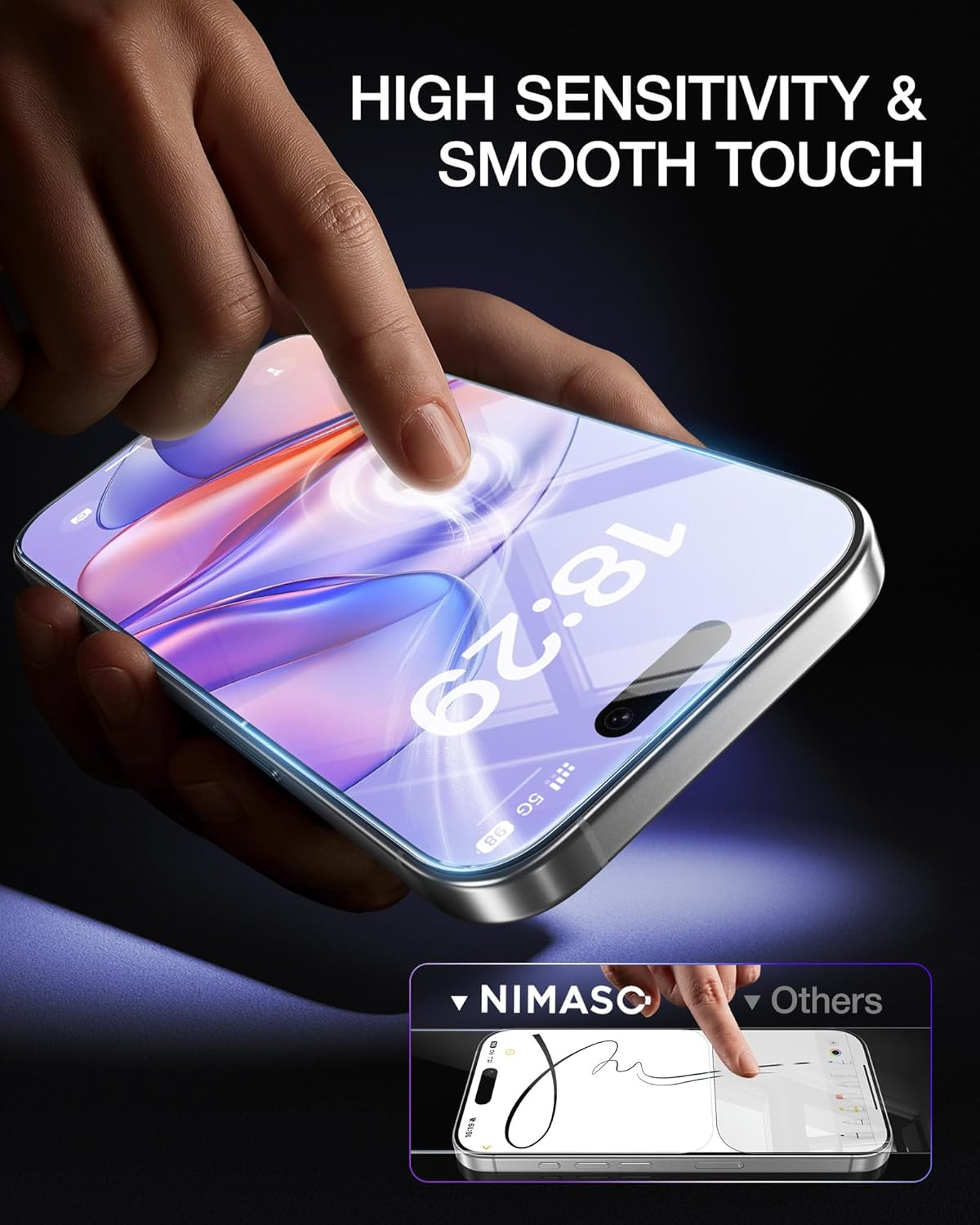 NIMASO for Iphone 17 Pro Screen Protector 6.3-Inch, 2 Pack 9H Hardness HD Clear Tempered Glass Military Grade Shatterproof, Anti-Scratch, with Easy Installation Tool image number 6