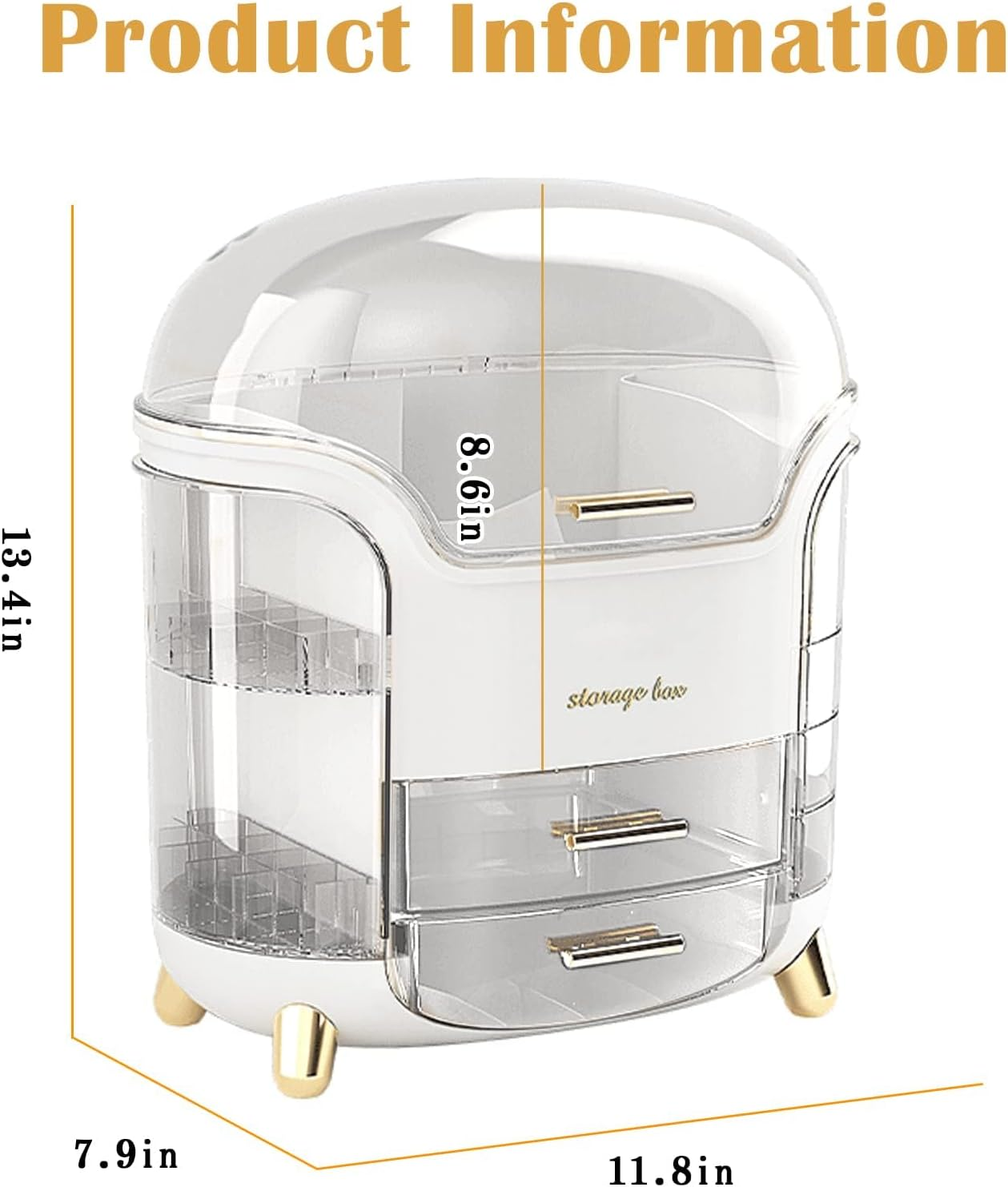 MOTYYA Makeup Organizer and Storage, Cosmetics Organizer Box for Countertop with Lid & Drawers, Cosmetics Skincare Organizers Box with Waterproof & Dustproof Cover for Bedroom image number 6