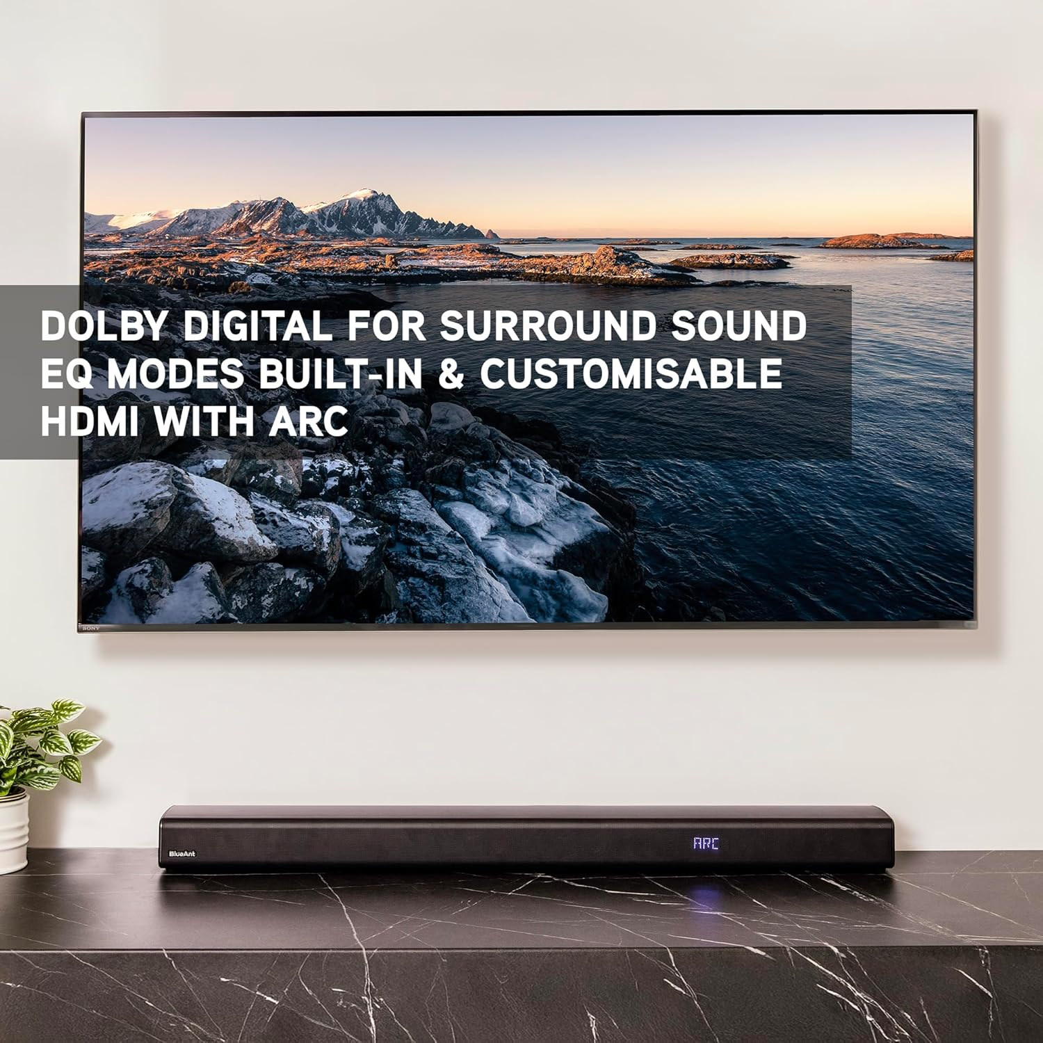 Blueant XT120 Soundbar with Internal Subwoofer, 120W Dolby Digital Surround Sound, HDMI ARC, Optical & Bluetooth, Sleek Under-Tv Home Theatre Audio System with EQ Modes image number 4