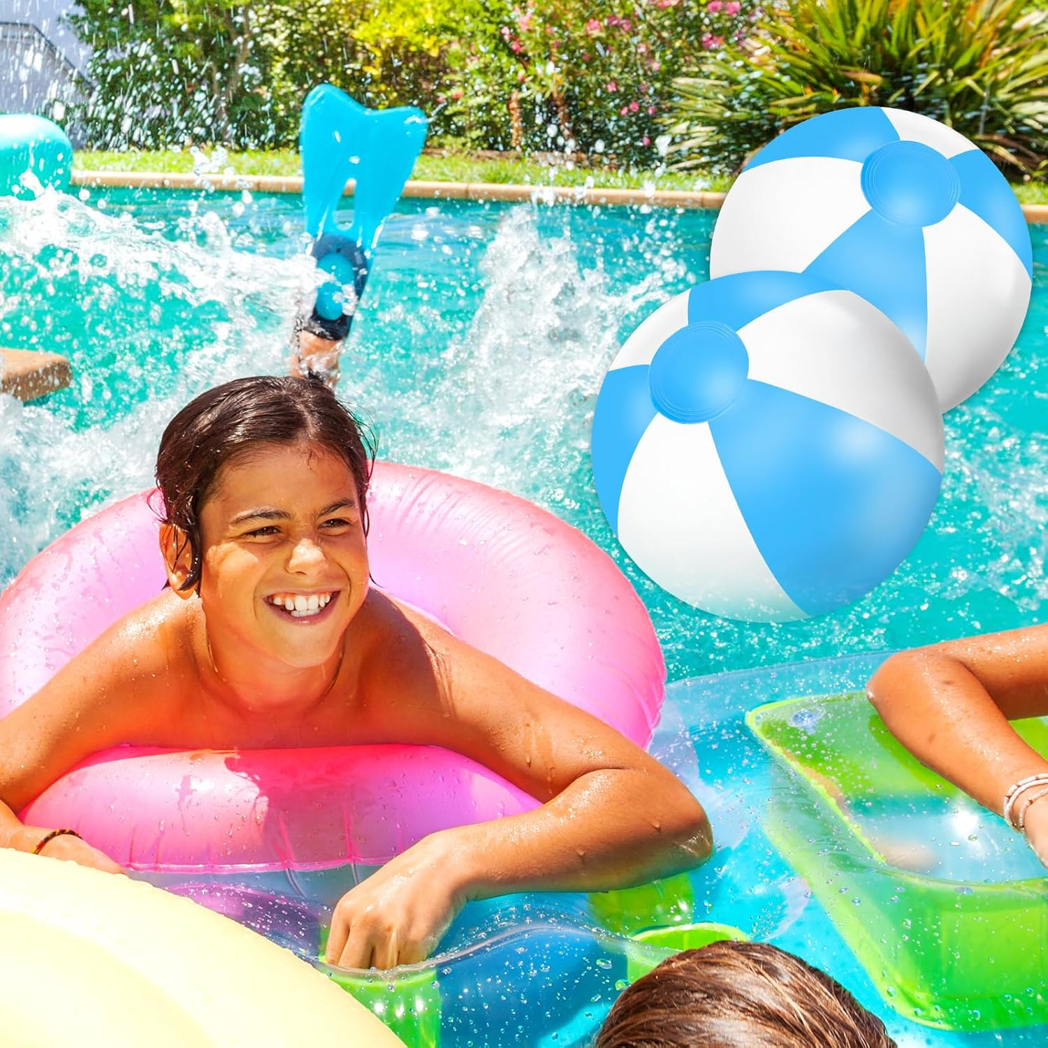 Whaline 3Pcs Inflatable Beach Ball 16'' round Pool PVC Balls Cute Game Toys for Summer Hawaiian Tropical Theme Beach Party Decor image number 4