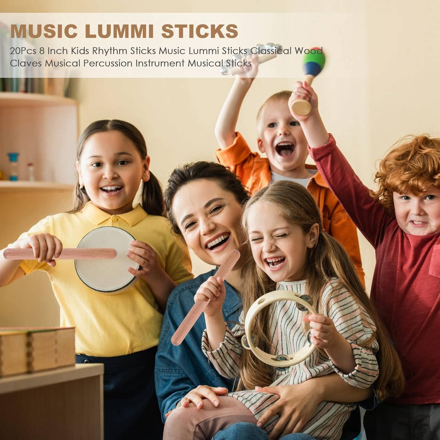 20 Pieces 8 Inch Kids Rhythm Sticks - Music Lummi Classical Wood Claves Musical Percussion Instrument image number 4