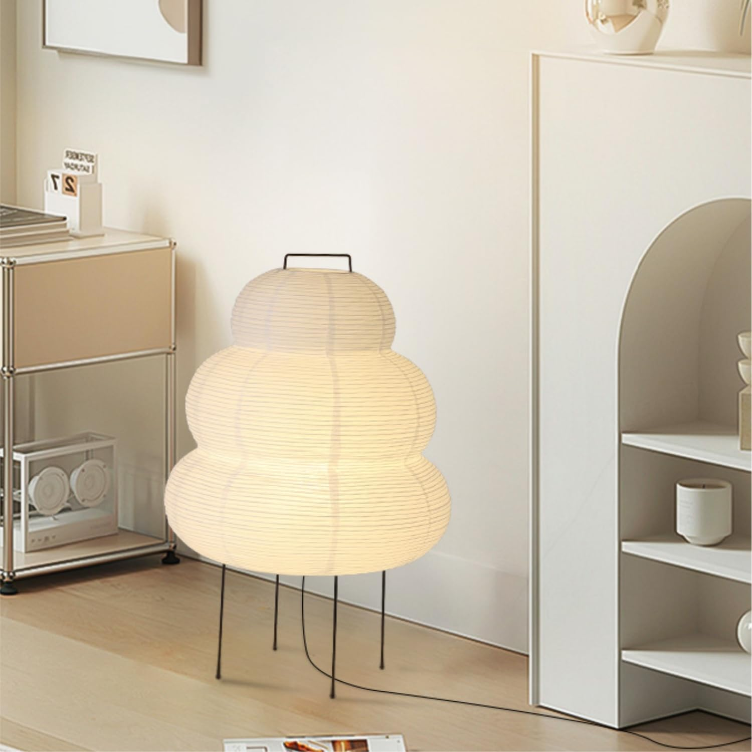 Noguchi Style Lamp, Akari Lamp, Paper Lantern Lamp, Floor Paper Lamp, Rice Paper Floor Lamp, for Establishing a Warm and Cozy Ambiance in Any Room (Rice Paper) image number 1