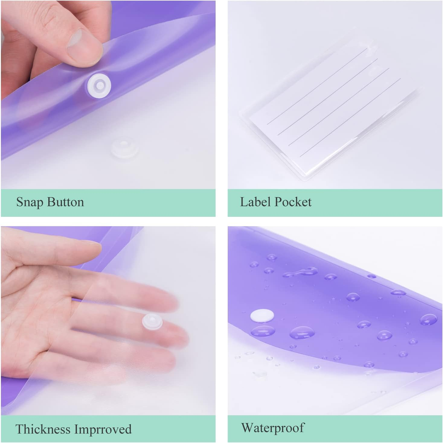 Plastic A4 Punched Pockets - 18PCS Expandable Folders Document Files with Button Closure and Label Pocket for Home, Office and School, Assorted Colours image number 2