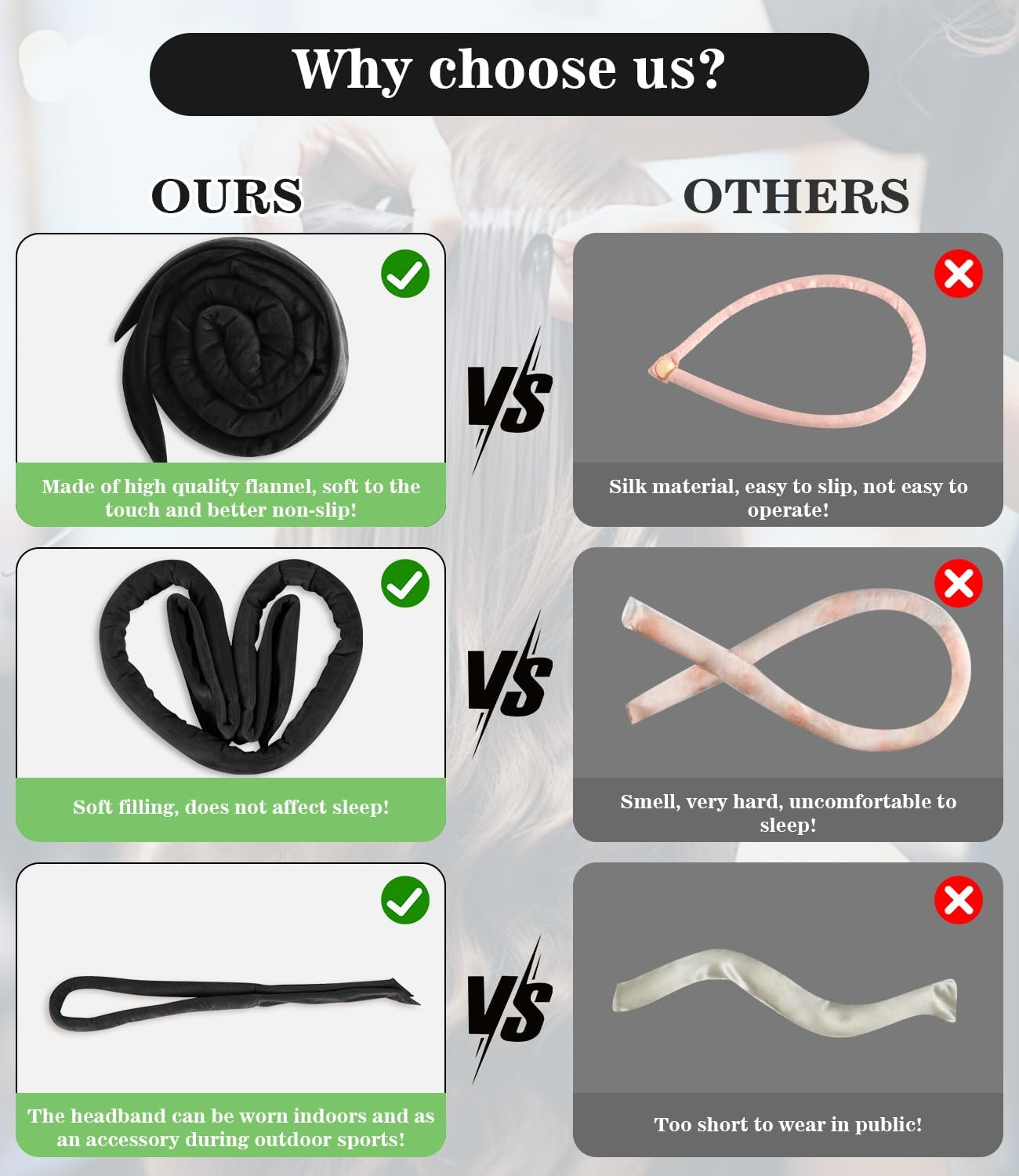 Curlers, Heat Free Curls, Hair Curlers, Overnight, Heatless Curling Band, Velvet, Night with Curling Band, DIY Hair Curler, No Hair Set, Hair Band, Wavy Shapers for Medium Hair image number 2