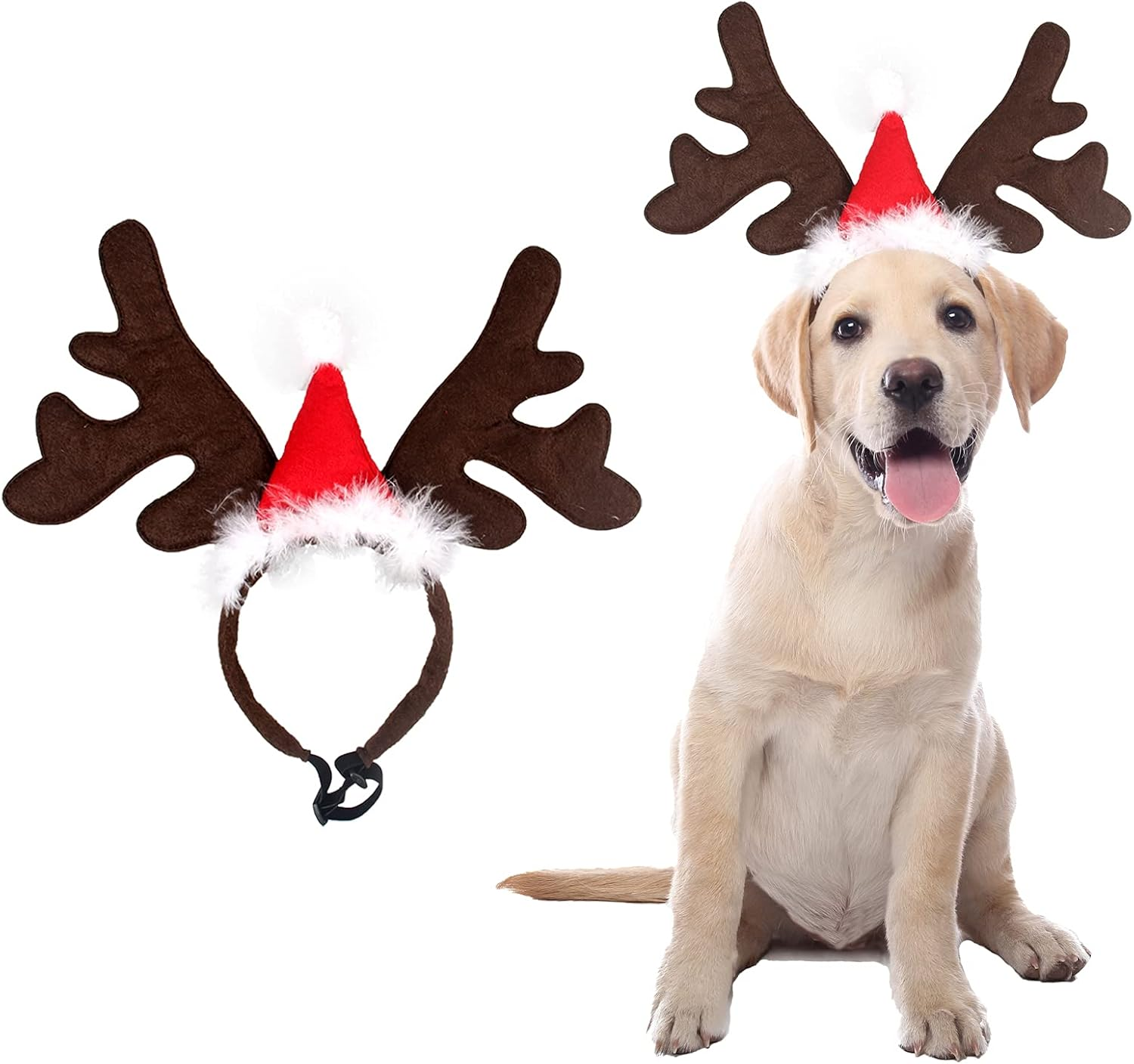 Christmas Dog Elk Reindeer Antler Headband Santa Hat Cap Pet Xmas Costume Headwear Adjustable Accessories for Cat and Puppy Small Dog image number 3