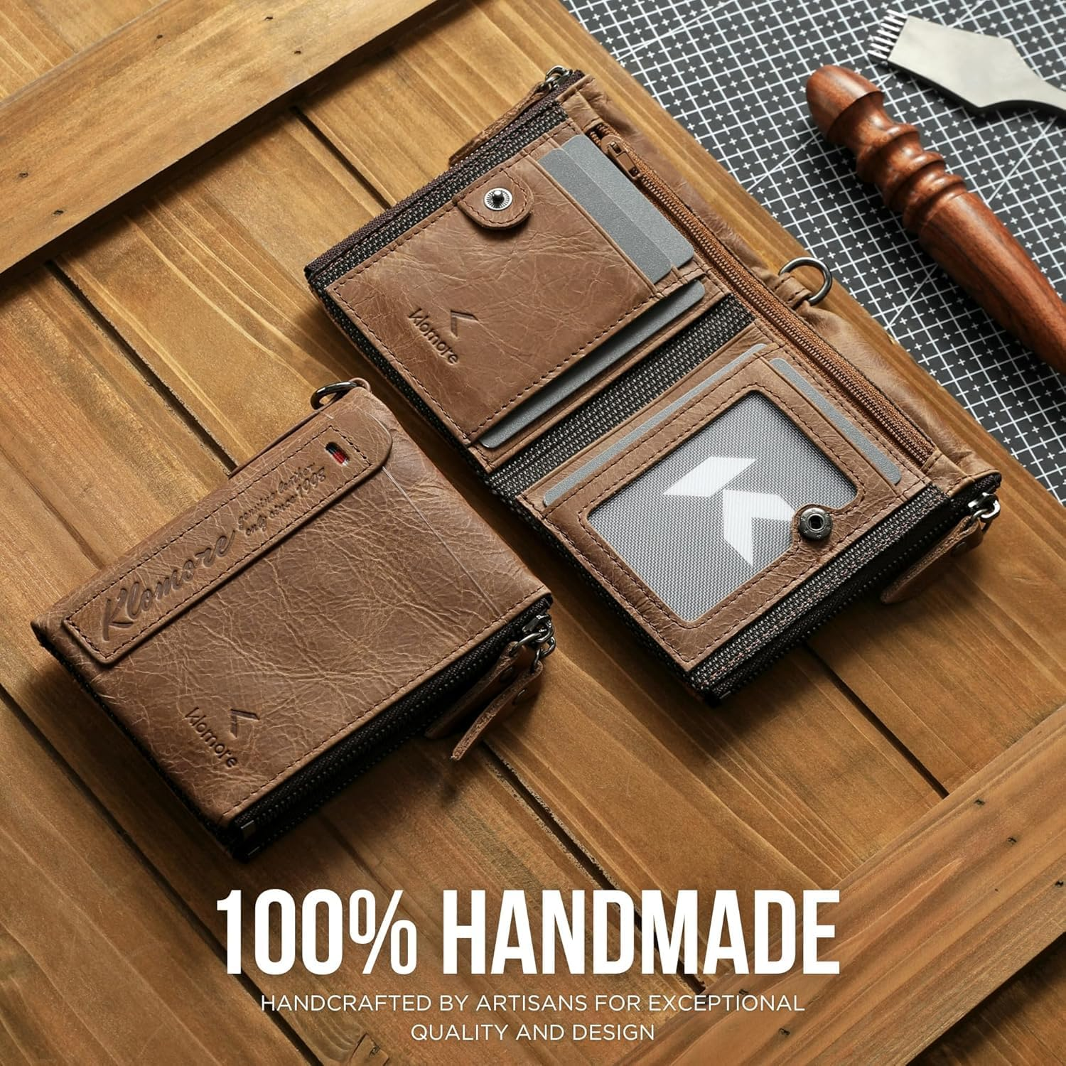 Chain Wallets for Men Leather, Zipper Wallet with Chain, RFID Blocking Bifold Mens Vintage Large Purse Credit Card Holder Gifts for Men image number 4