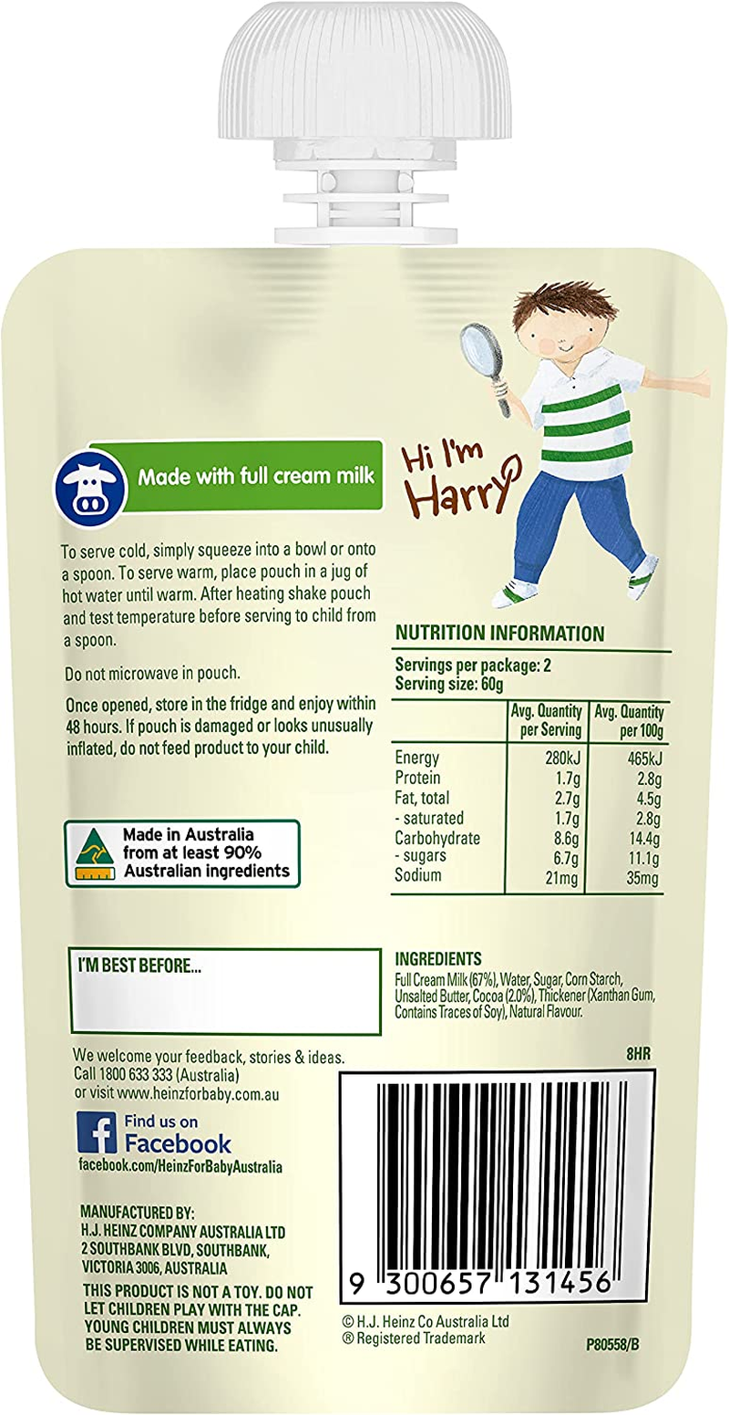 Heinz Chocolate Custard 1-3 Years Heinz for Baby Heinz Little Kids Baby Food Pouch No Artificial Flavours, No Preservatives, No Added Colours 120G (Pack of 6)