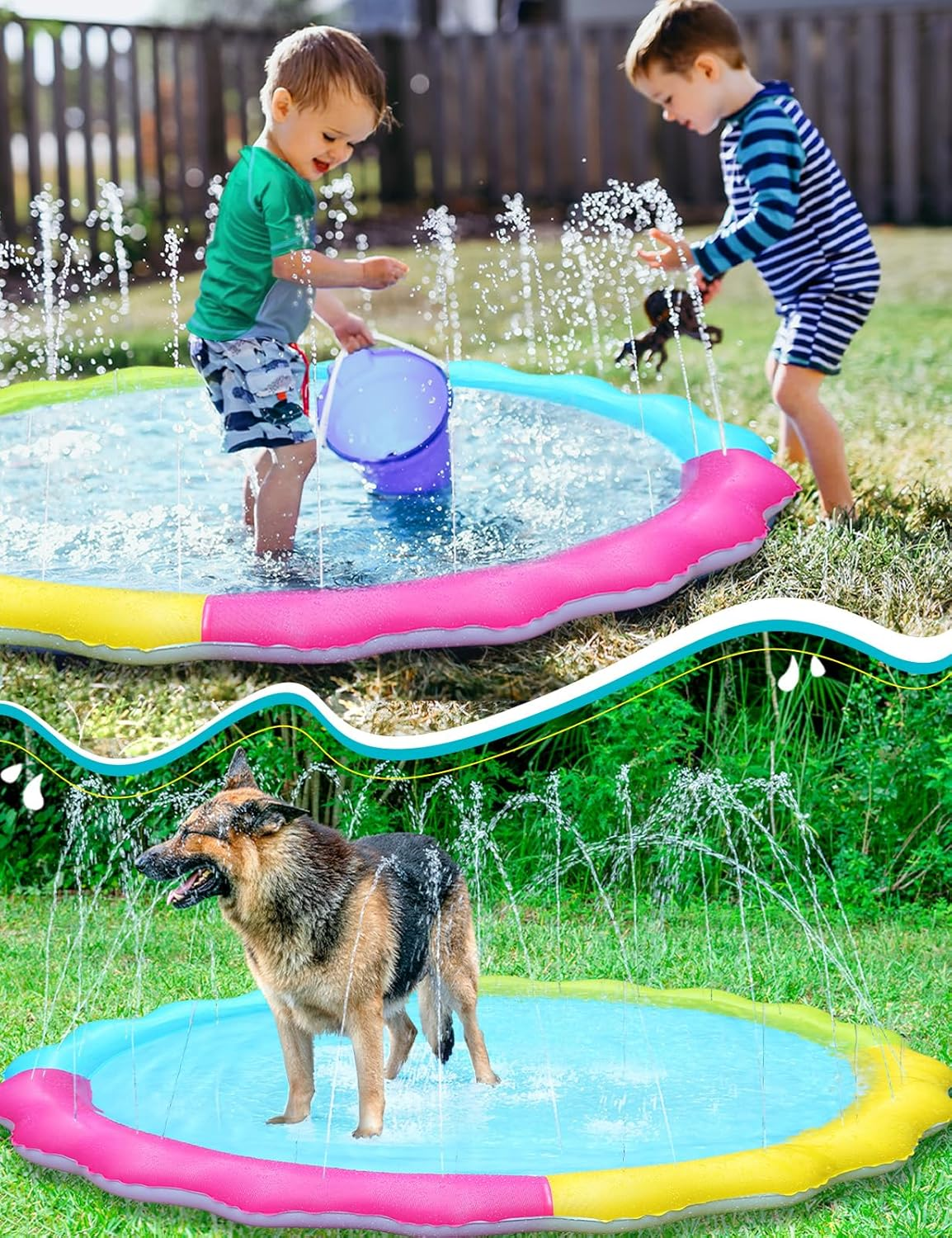 Jasonwell Splash Pad Sprinkler for Kids Splash Play Mat Outdoor Water Toys Inflatable Splash Pad Baby Toddler Pool Boys Girls Children outside Backyard Dog Sprinkler Pool Age 1 2 3 4 5 6 7 8 9 (150Cm) image number 1