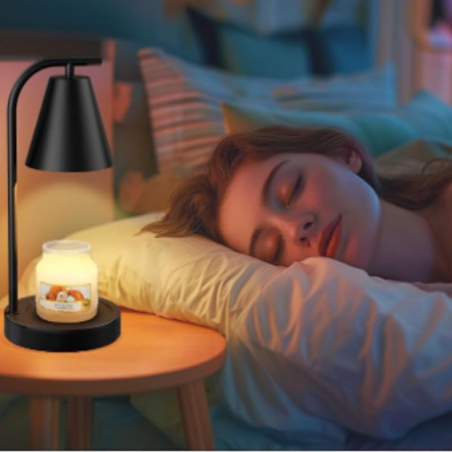 Black Flameless Candle Warmer for Large/Small Jar Candles &ndash; Adjustable Timer & Dimmable Bedside Lamp with 2 Bulbs, Electric Wax Melt Warmer for Home Fragrance & Ambience