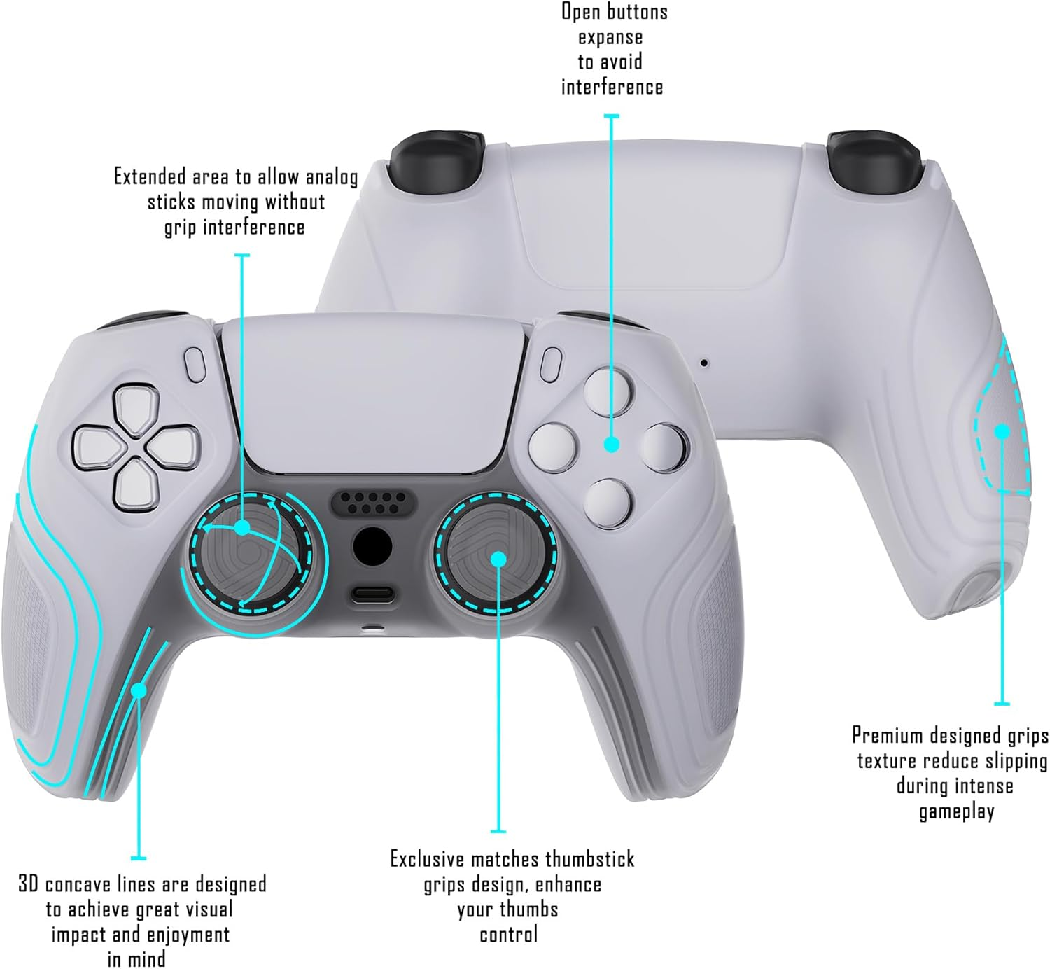 Extremerate Playvital Samurai Edition Clear White Anti-Slip Controller Silicone Skin for Ps5, Ergonomic Soft Rubber Protective Case for Ps5 Controller with Clear White Thumb Stick Caps image number 3