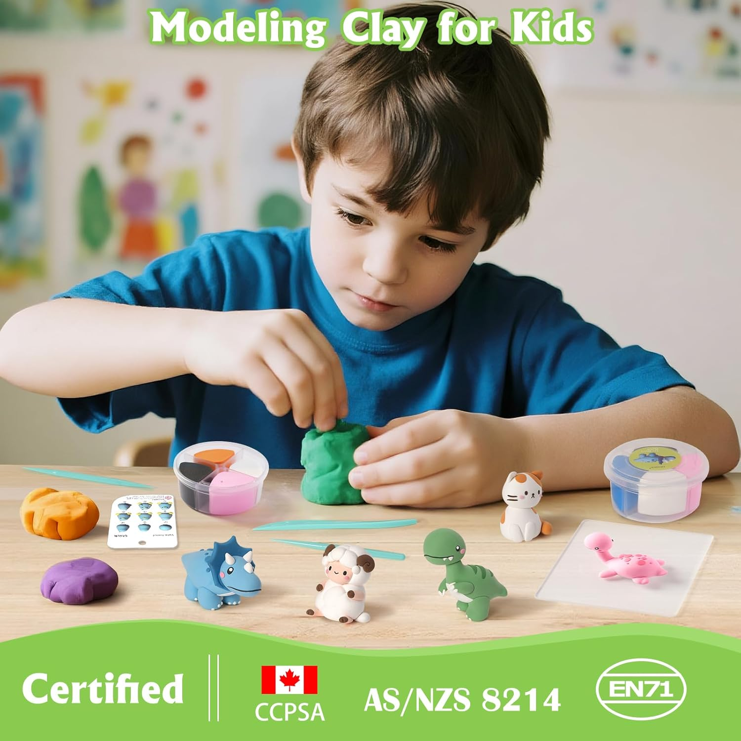 Air Drying Clay Set - Kids Modelling Clay,12 Animals DIY Molding Clay Art Crafts Set,Non-Stick,Soft Ultra-Light, Safe Non-Toxic,Sculpting Tools and Tutorials, Toys Gifts Boys Girls 3+ (Cute Animals) image number 2