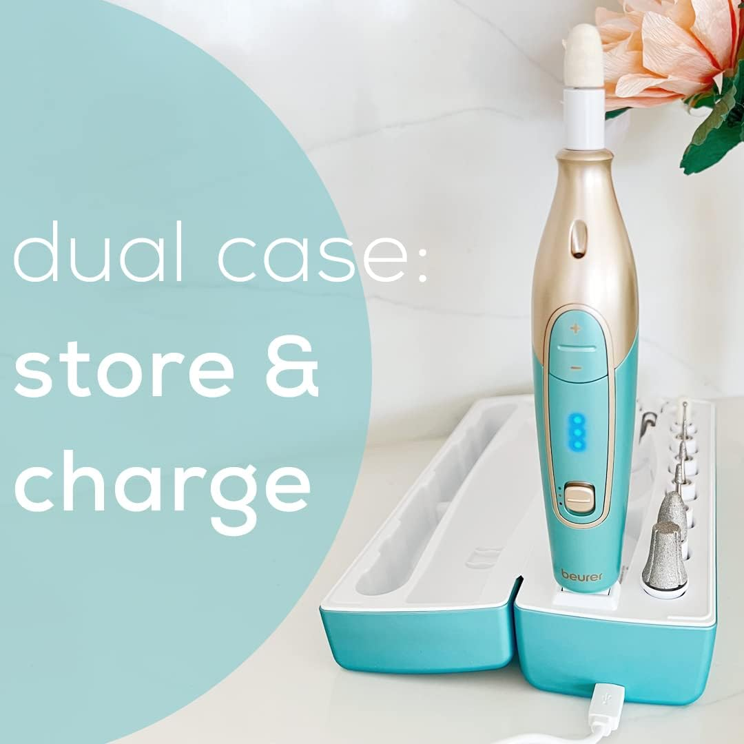 Beurer MP84 Professional Manicure & Pedicure Nail Drill Kit, 14-Piece Cordless Electric Nail File with 10 Attachments, LED Light, Adjustable Speed, Charging Storage Case image number 2