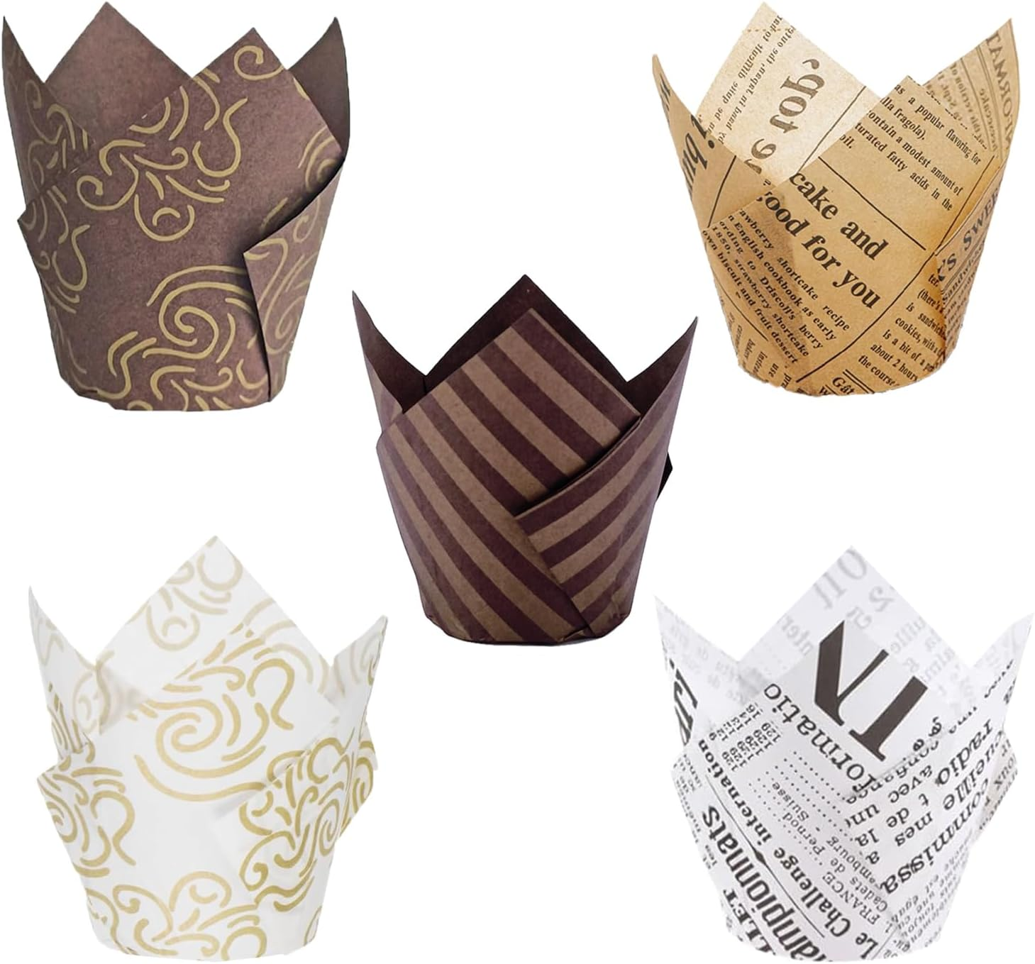 250Pcs Tulip Cupcake Liners for Baking Cups Unbleached European Parchment Paper Tulip Muffin Liners, Christmas Cupcake Paper Wrappers, Wedding, Birthday, Party, Standard Size, 5 Colors image number 5