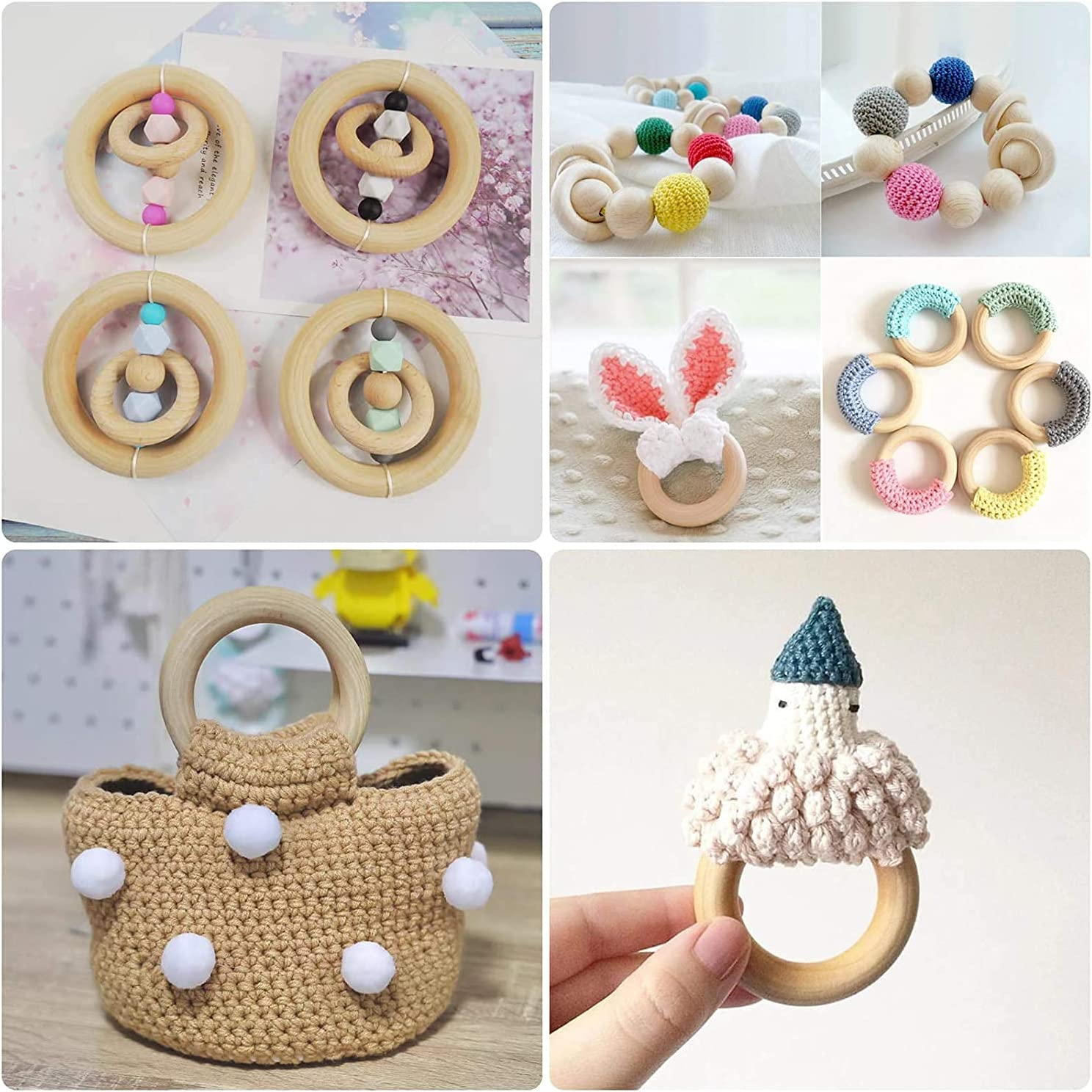 ALINK 50 Pcs Unfinished Natural Wooden Rings Wood Rings for Craft, Ring Pendant, DIY Connectors, Jewelry Making, 5 Size (3Cm, 4Cm,5Cm, 6Cm, 7Cm)